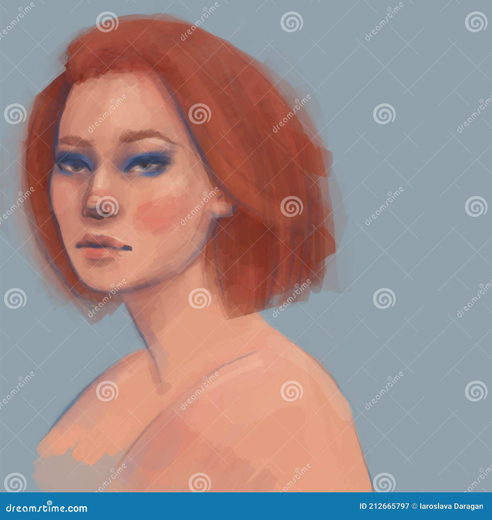 sketch of a beautiful red-haired girl