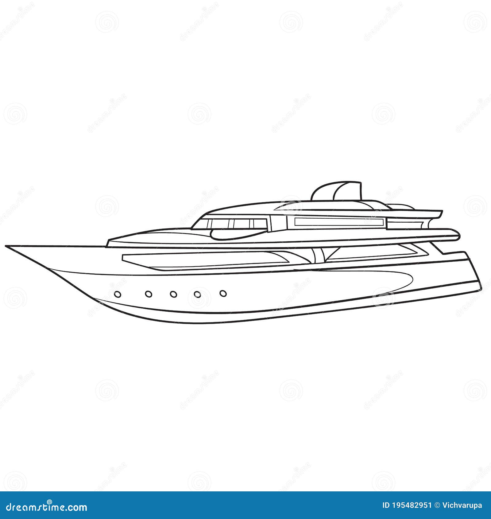 Motor boat sketch coloring book isolated object Vector Image