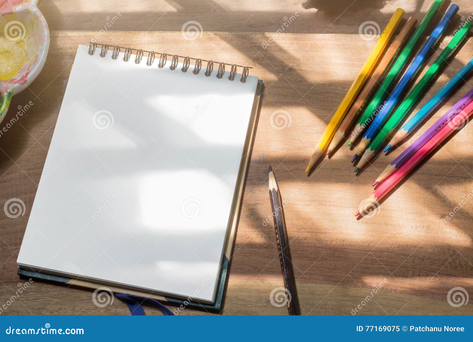 Sketch Book with Color Pencils on Wooden Work Desk Stock Image - Image of  brush, detail: 77169075