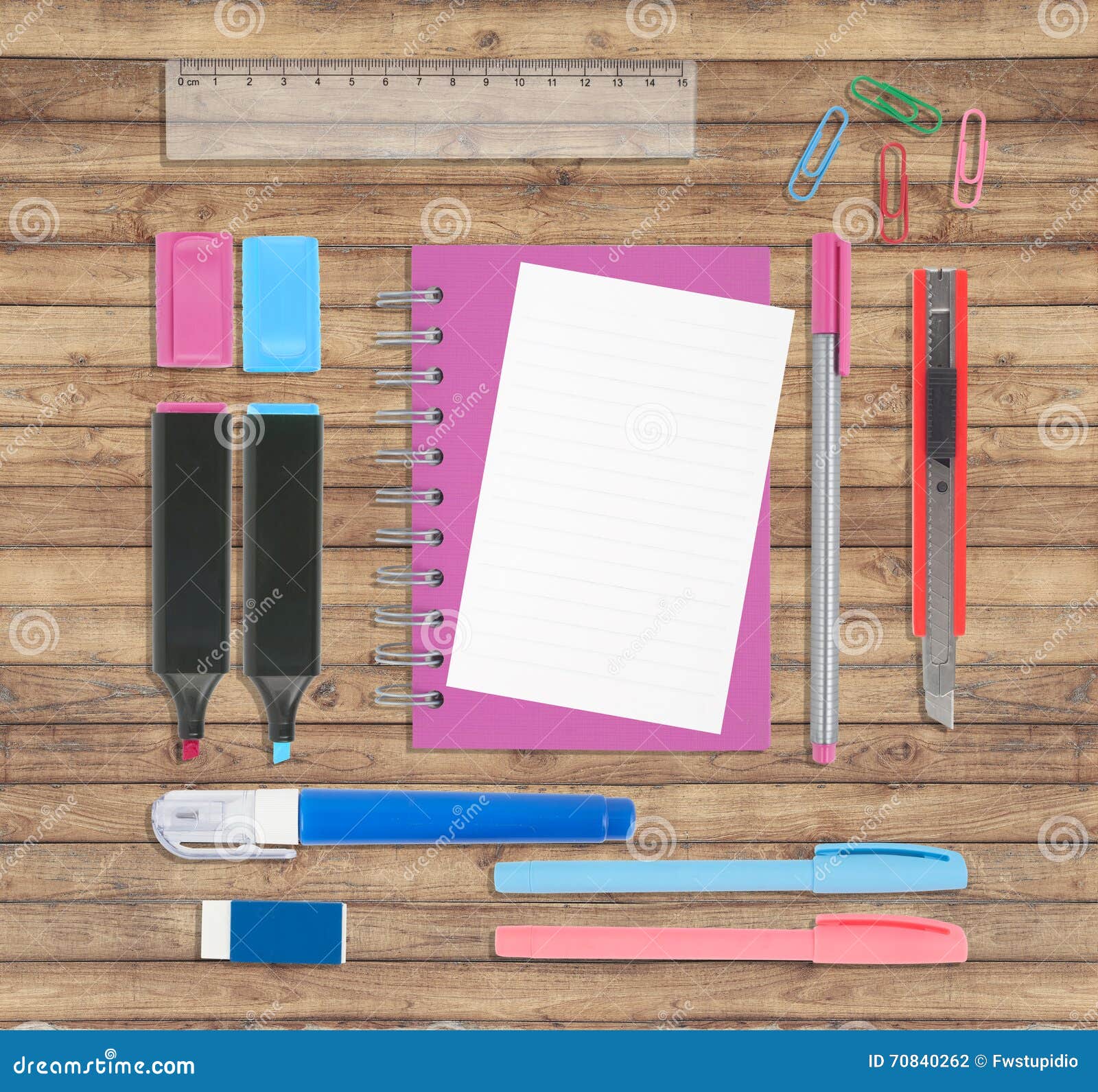 Sketch Book And School Or Office Tools On Wood Background 