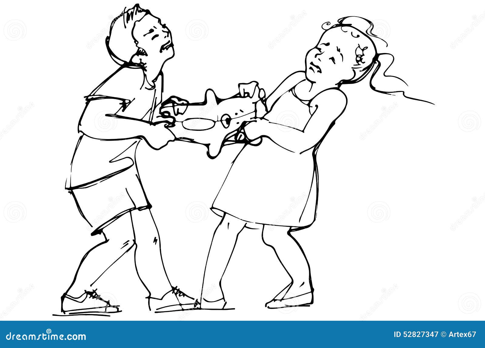 Sketch Of Boy And Girl Children Are Fighting Over A Toy Stock Vector Illustration Of Play Fighting