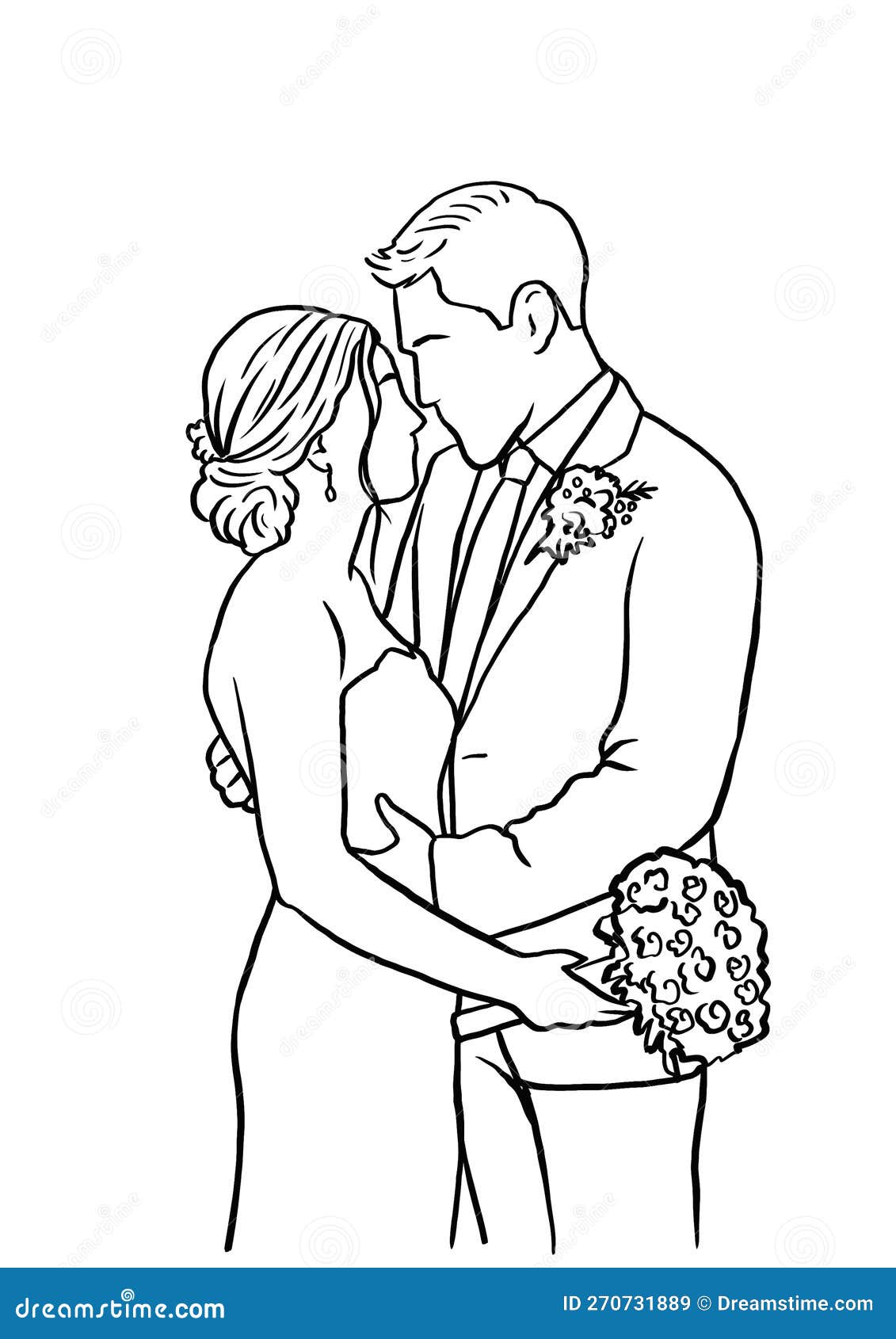 couple wedding on decorative wreath nature cute cartoon vector illustration  graphic design - Stock Image - Everypixel