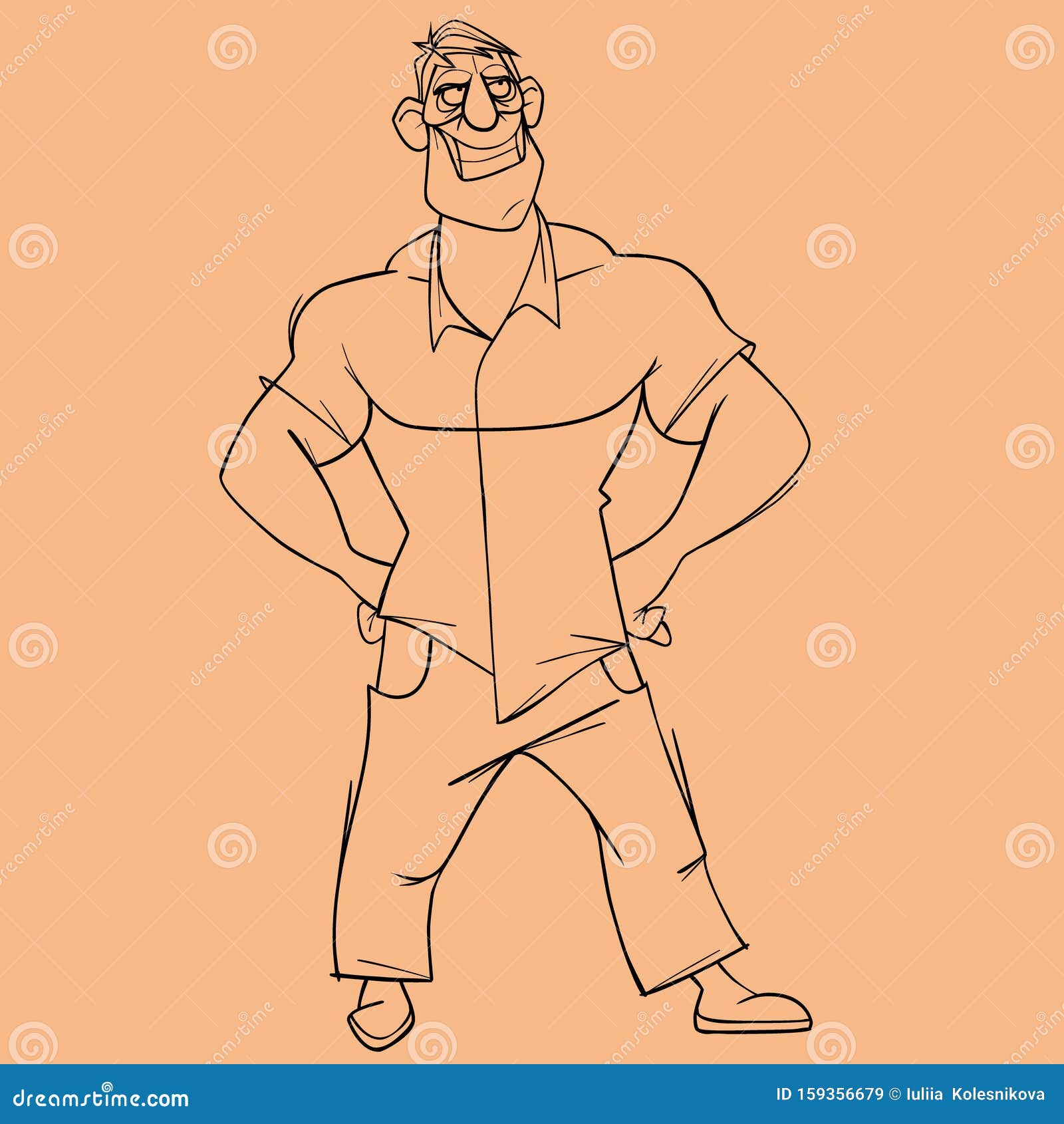 Sketch of Cartoon Character Broad Shouldered Man Stock Vector