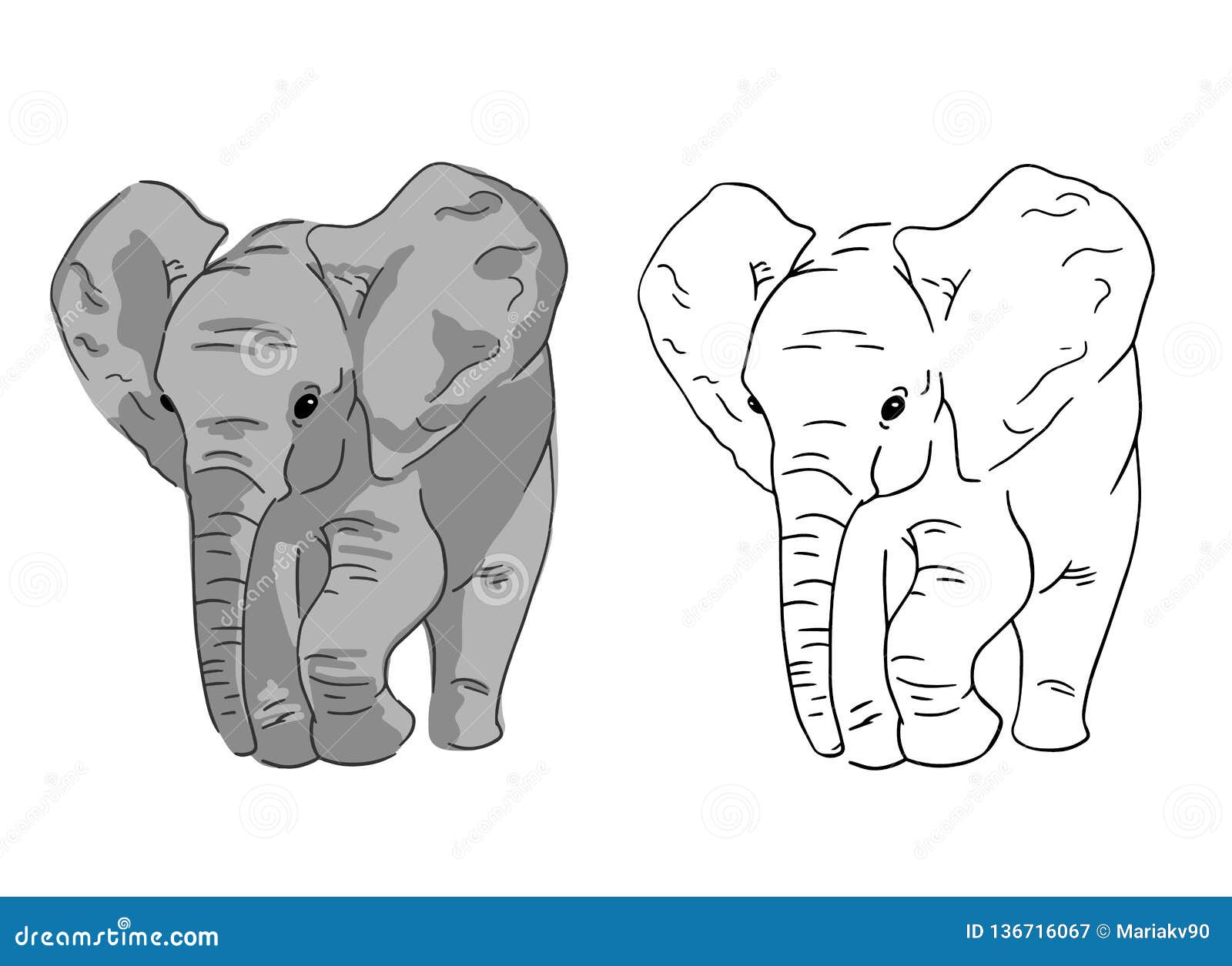 Семья слонов эскиз контур