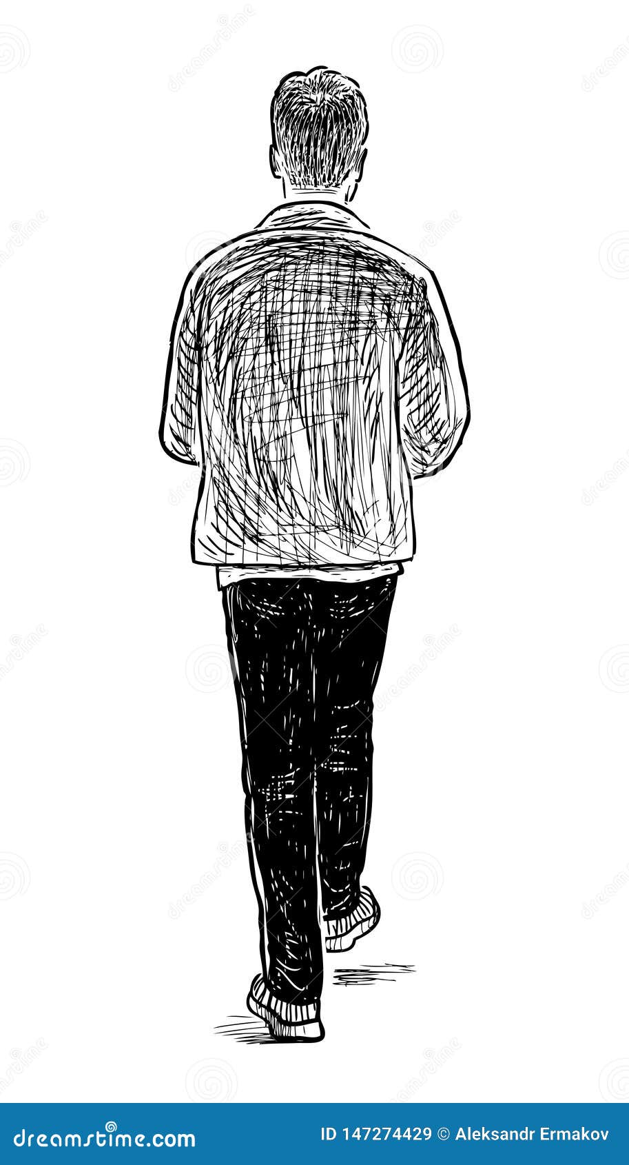 Unique Alone Boy Walking Away Sketch Drawing for Adult