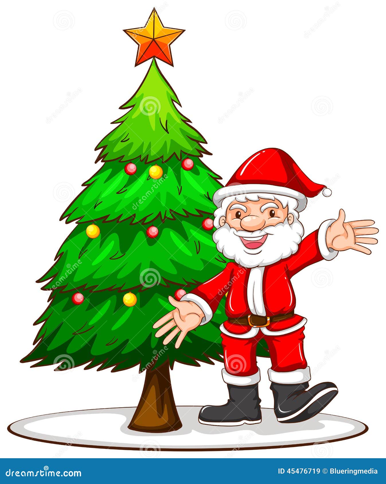 A Sketch Of A Christmas Tree With Santa Claus Stock Vector