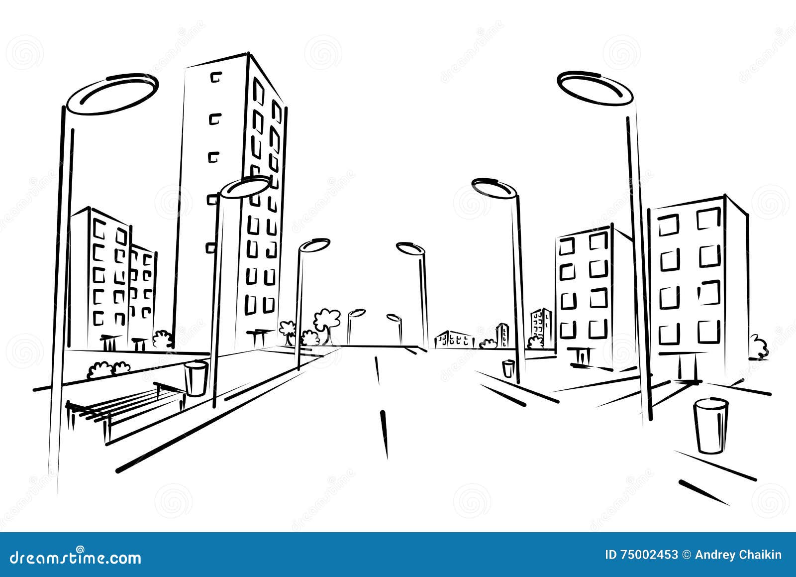 Sketch Of City Street Stock Vector Illustration Of City