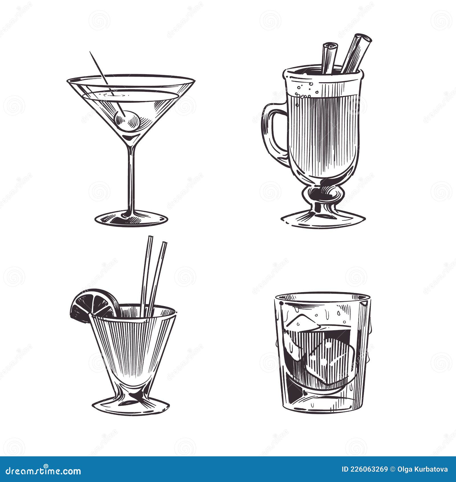 Premium Vector | Cold alcoholic drink mojito with ice sketch