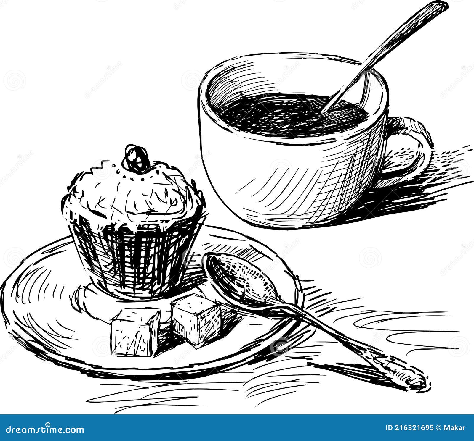 Brown teacup, saucer, and teaspoon sketch, Coffee cup Tea Cocktail Cafe,  Sketch Mug, coffee, mug Vector png | PNGEgg