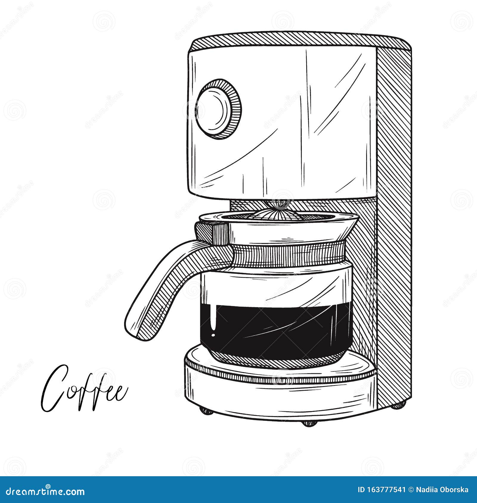 Sketch of Coffee Maker Isolated on White Background. Vector Illustration  Stock Illustration - Illustration of style, cafe: 163777541
