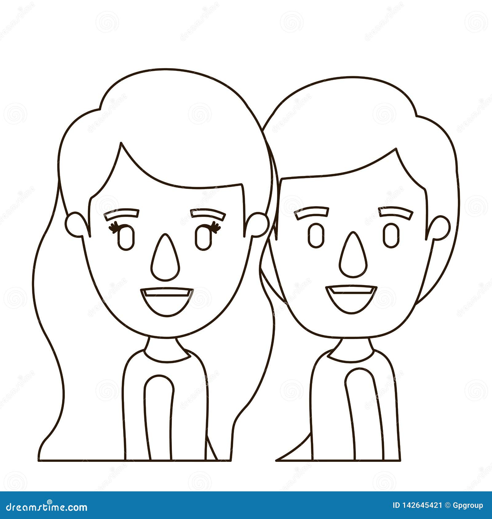 Sketch Contour Caricature Side View Half Body Couple Children Stock ...