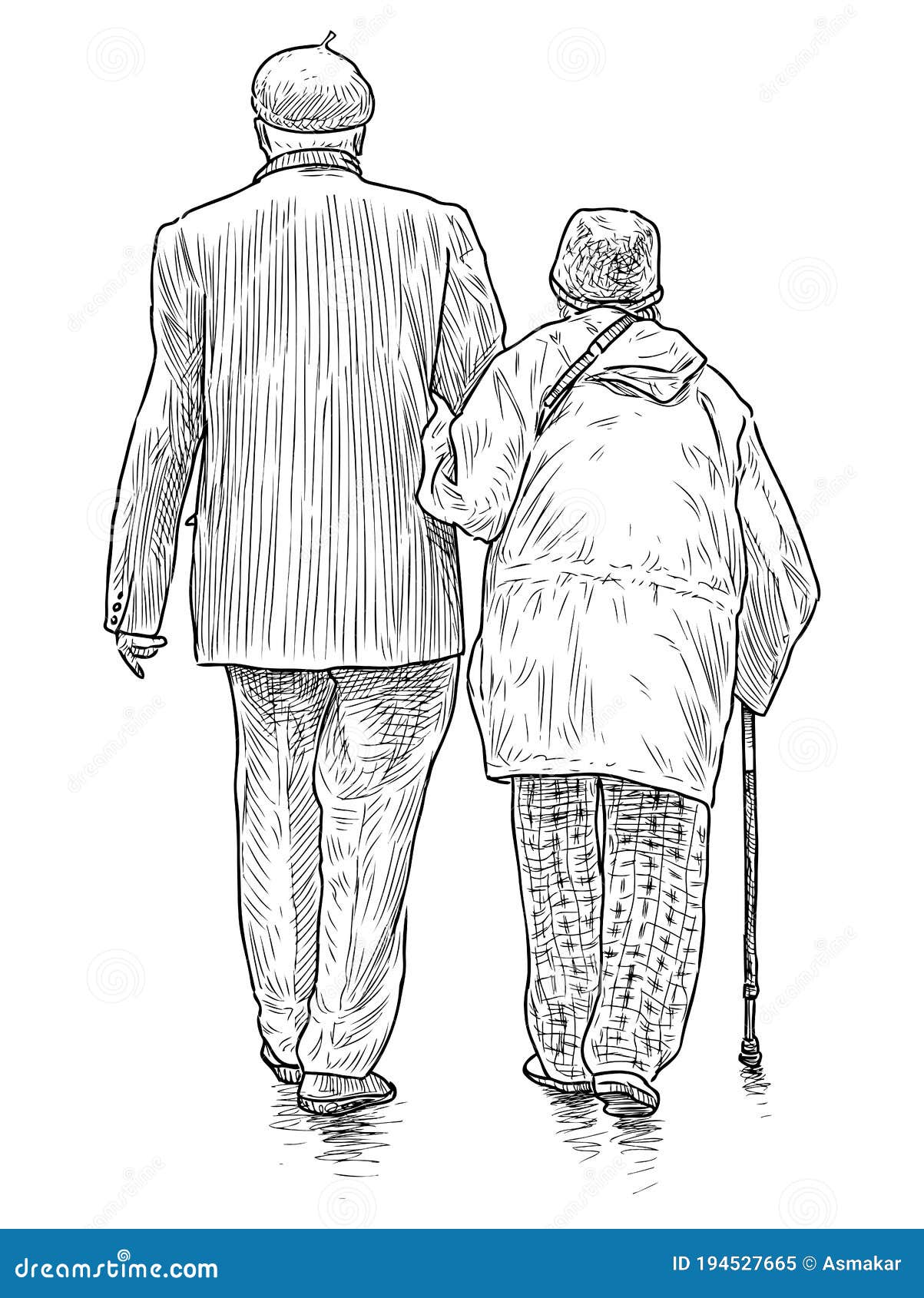 Premium Vector  Freehand drawing of couple young people walking along  street together