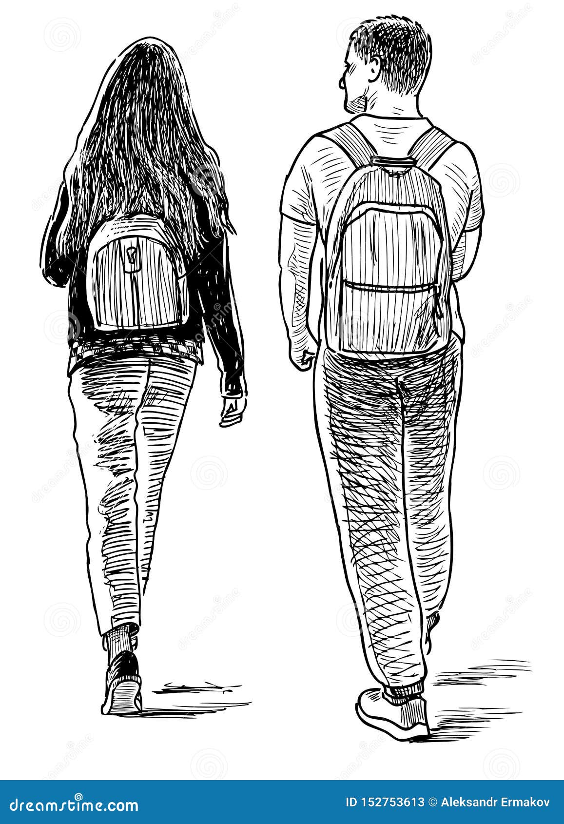 Premium Vector | Sketch of couple young citizens walking on a stroll