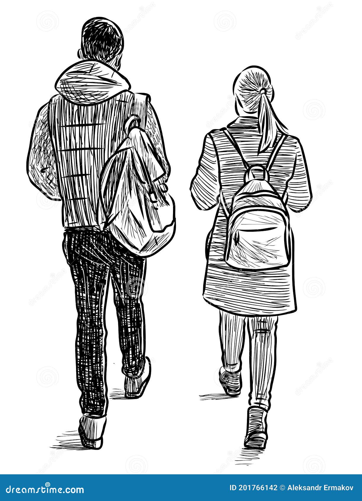 Sketch of a Couple of Students Going on a Stroll Stock Vector -  Illustration of contemporary, relaxation: 152753613