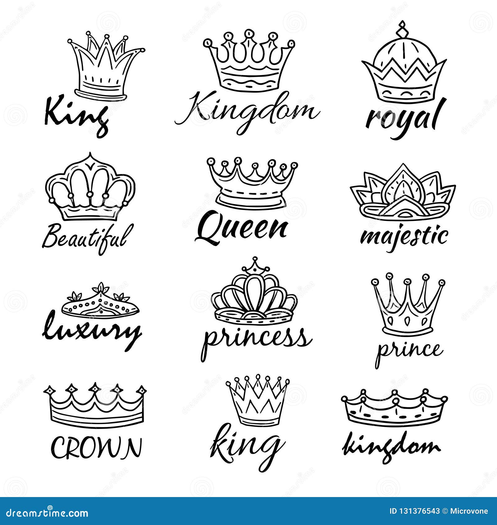 Sketch Crowns Hand Drawn King Queen Crown And Princess Tiara