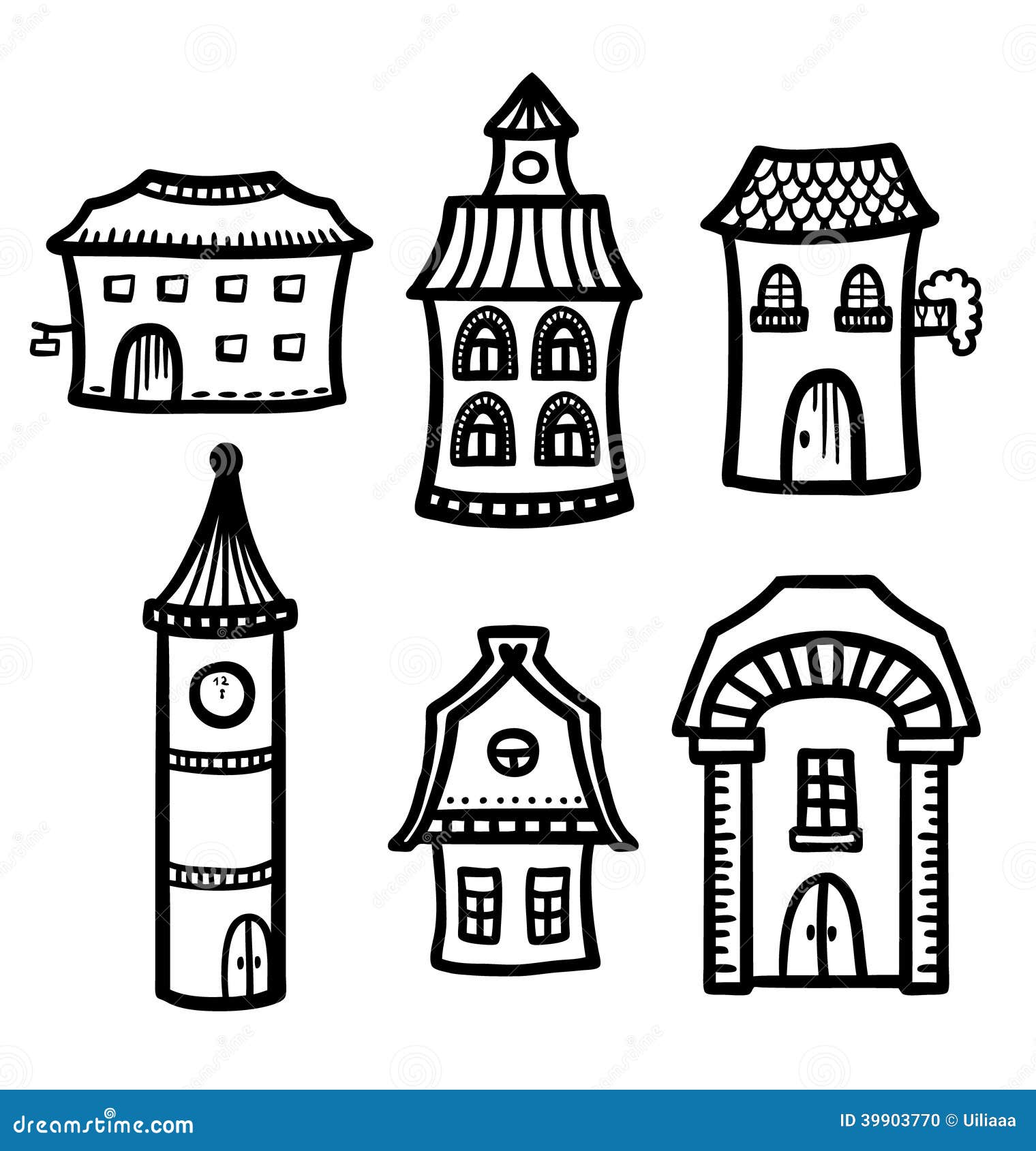 Sketch of Cute Cartoon Houses Stock Illustration - Illustration of