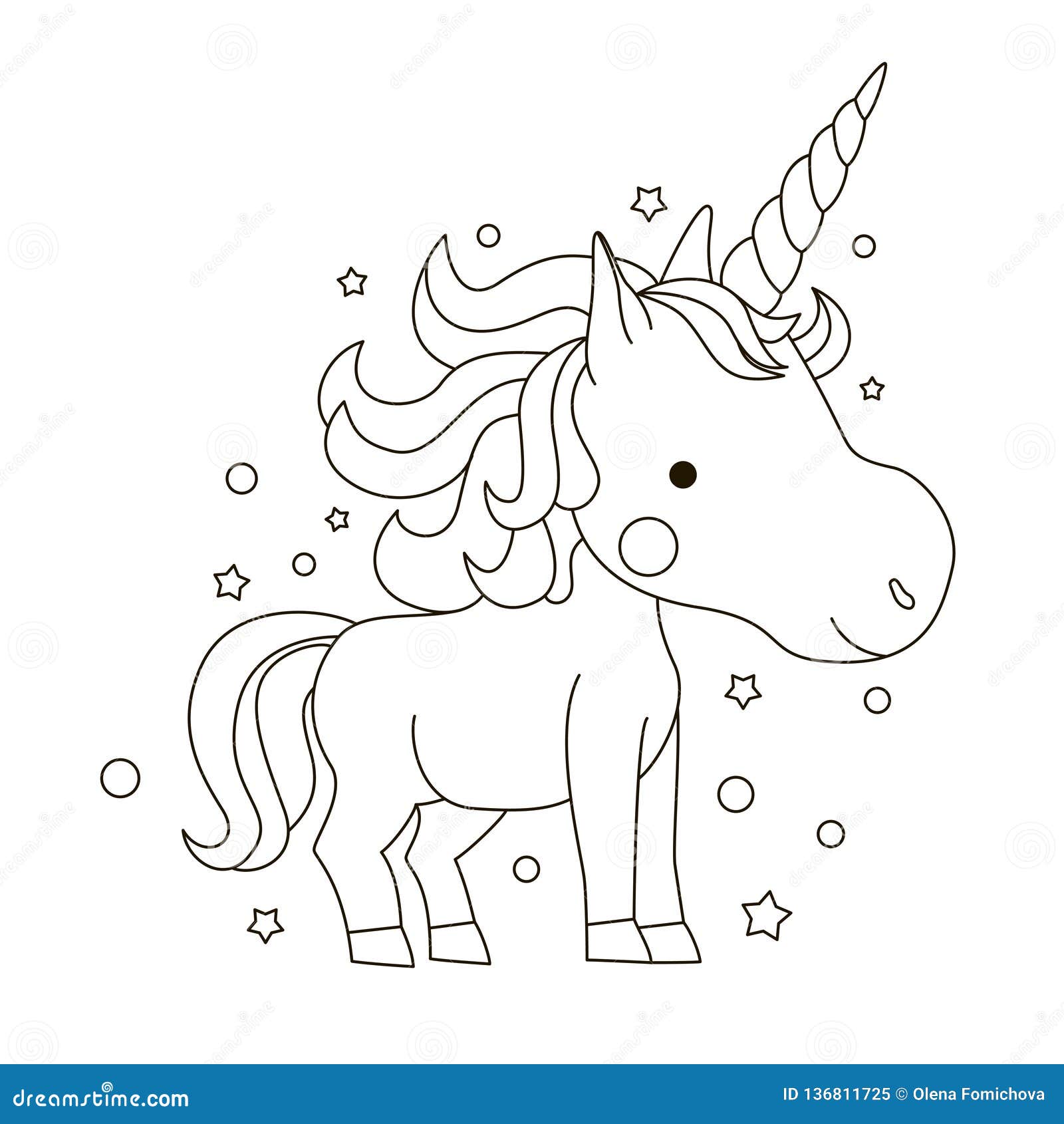 Sketch of a Cute Smiling Unicorn for Coloring on a White Background ...