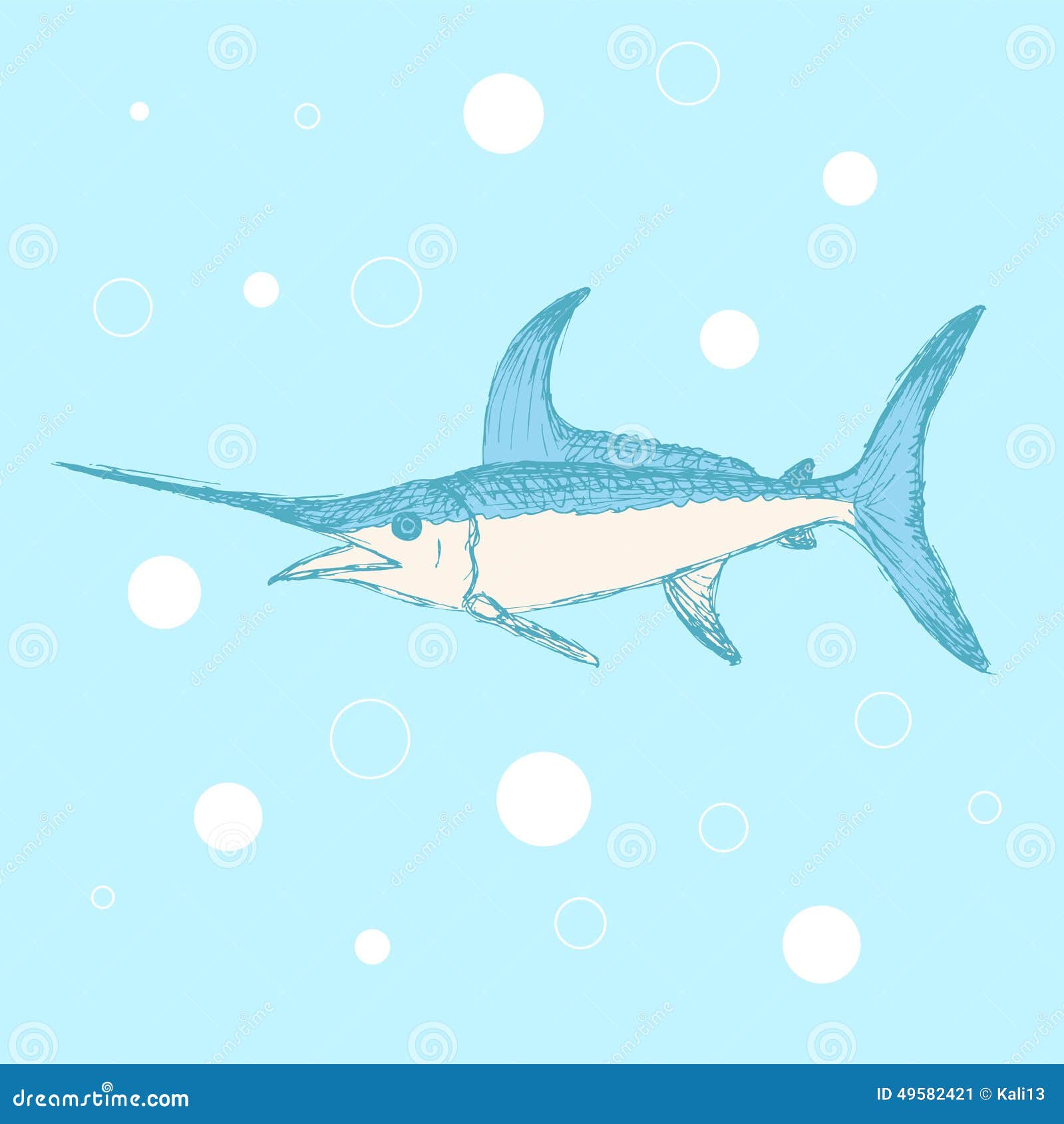 Sketch Cute Swordfish in Vintage Style Stock Vector Illustration of