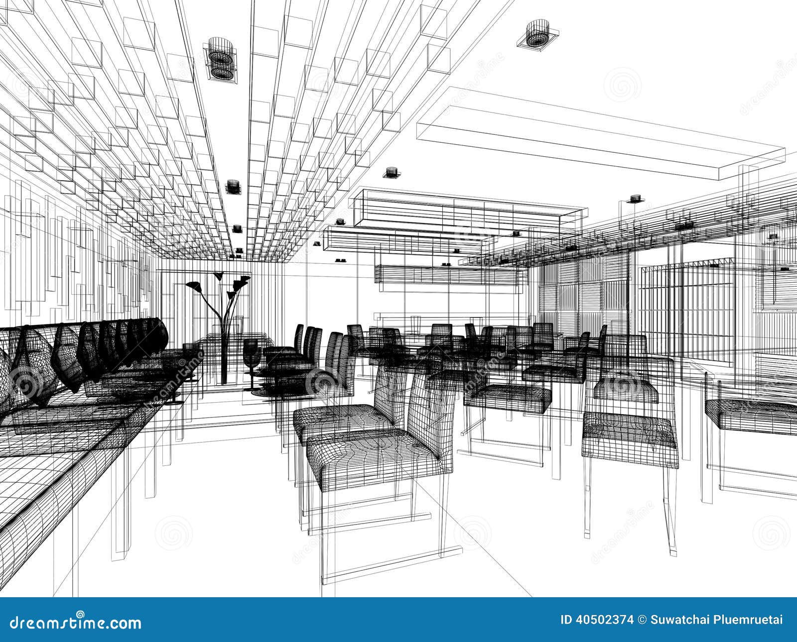 Sketch Design Of Interior Restaurant Stock Illustration ...