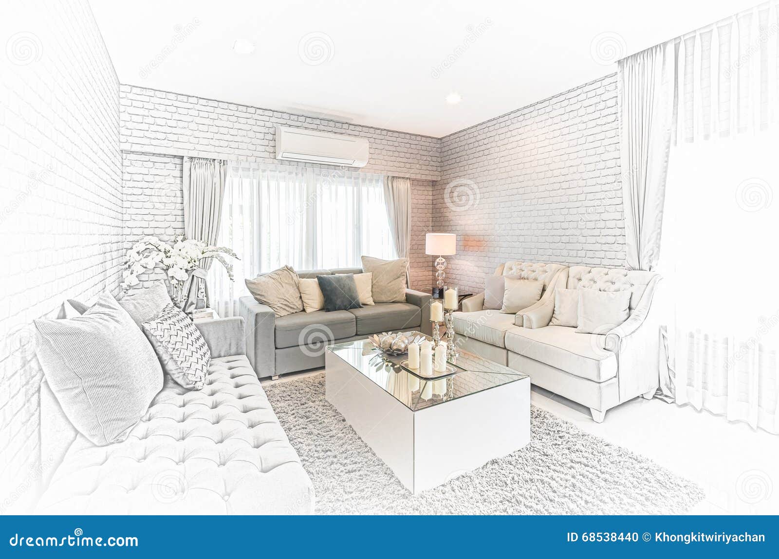 Sketch Design Of Modern Living Room With Modern Chair And