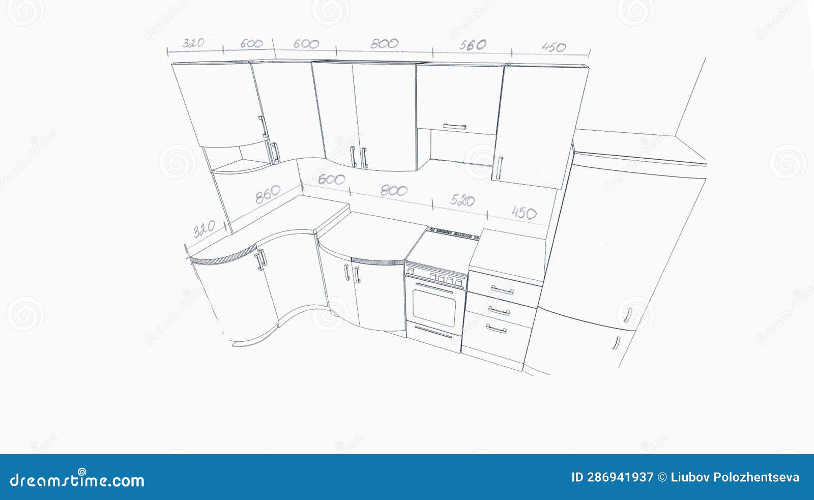 Sketch, Drawing of Furniture for the Kitchen with Dimensions Stock ...