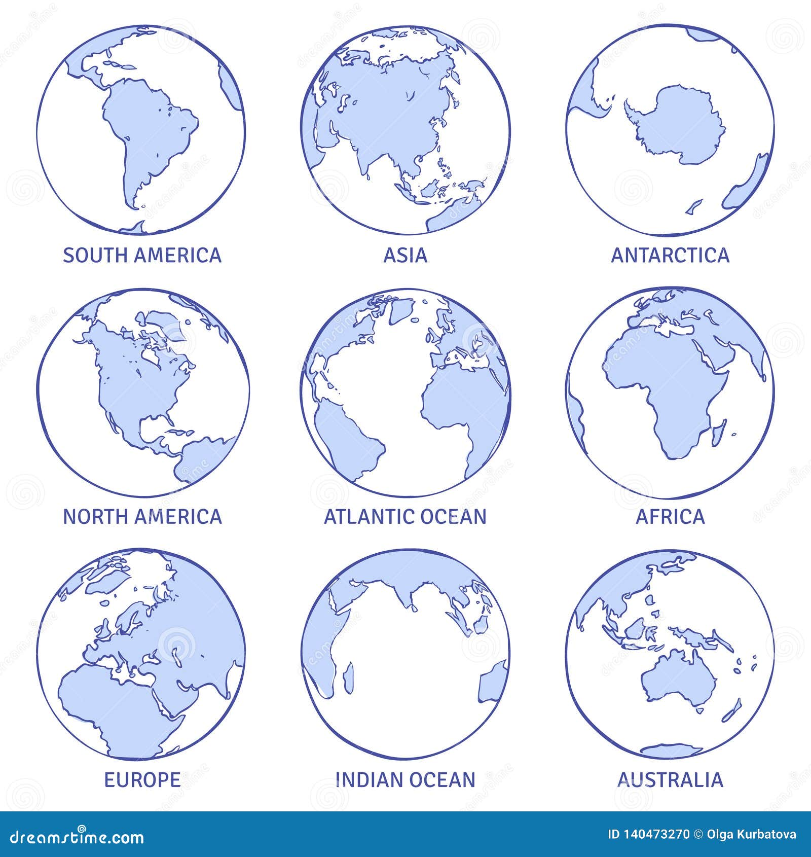 Sketch Earth. Map World Hand Drawn Globe, Earth Circle Concept