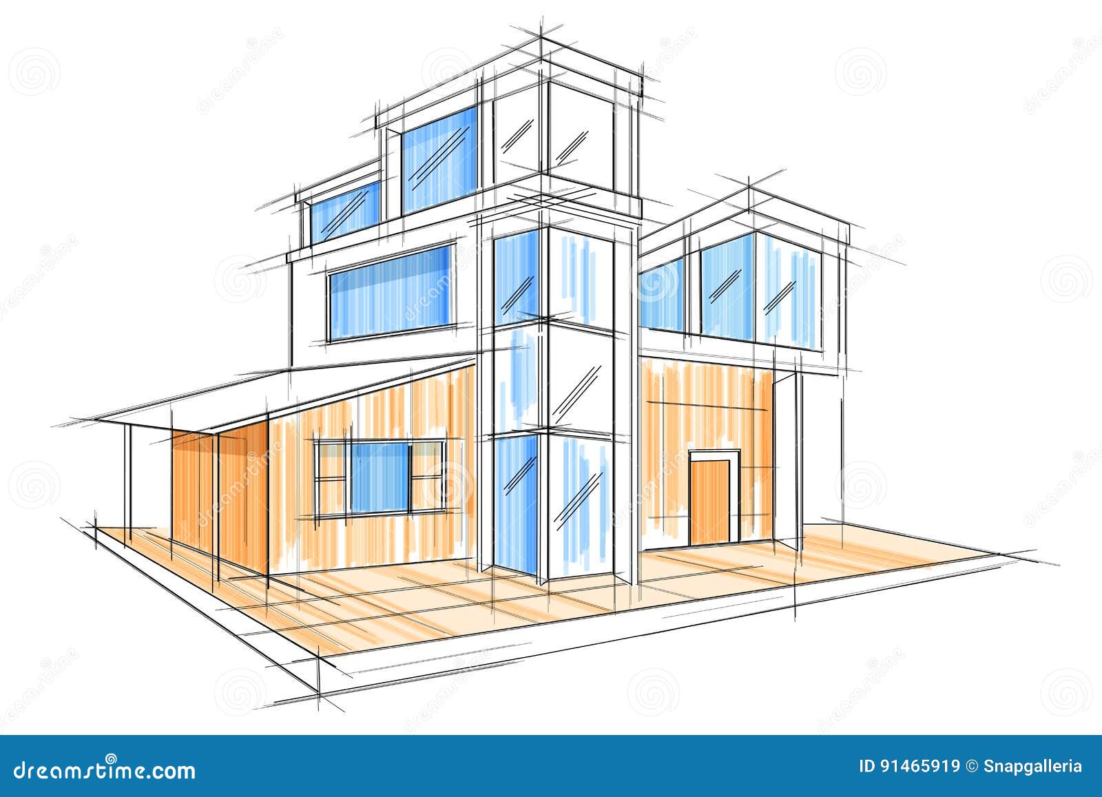 Sketch Of Exterior Building Draft Blueprint Design Stock ...