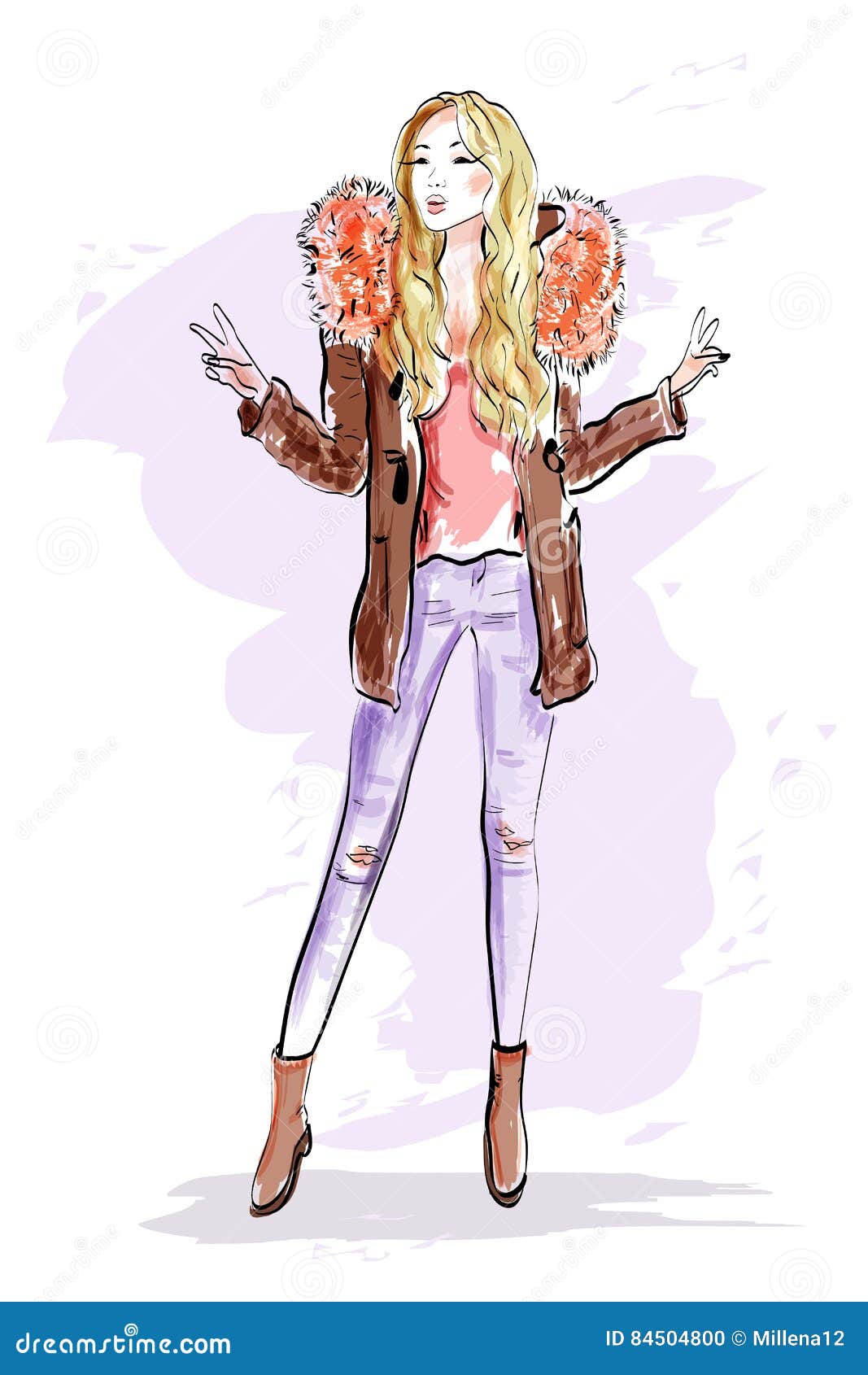 Sketch. Fashion Woman in  Blonde Hair Girl in Fashion Clothes.  Sketch Woman. Stock Vector - Illustration of modern, drawing: 84504800