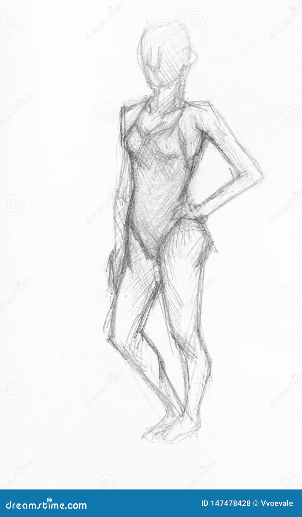 Figure drawing in pencil stock illustration. Illustration of female -  48258149