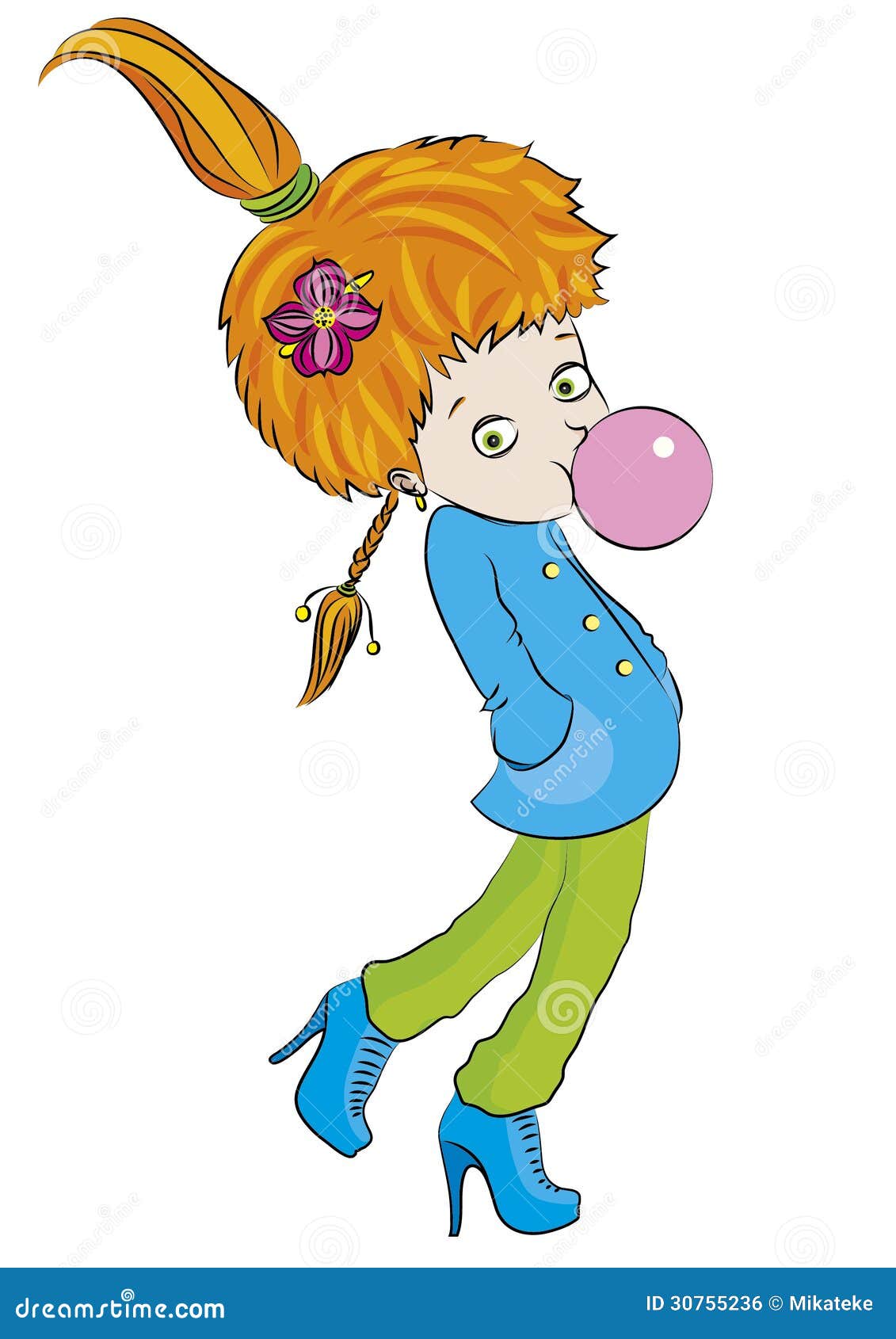 Sketch-girl-with-bubble-gum-color Royalty Free Stock Image 