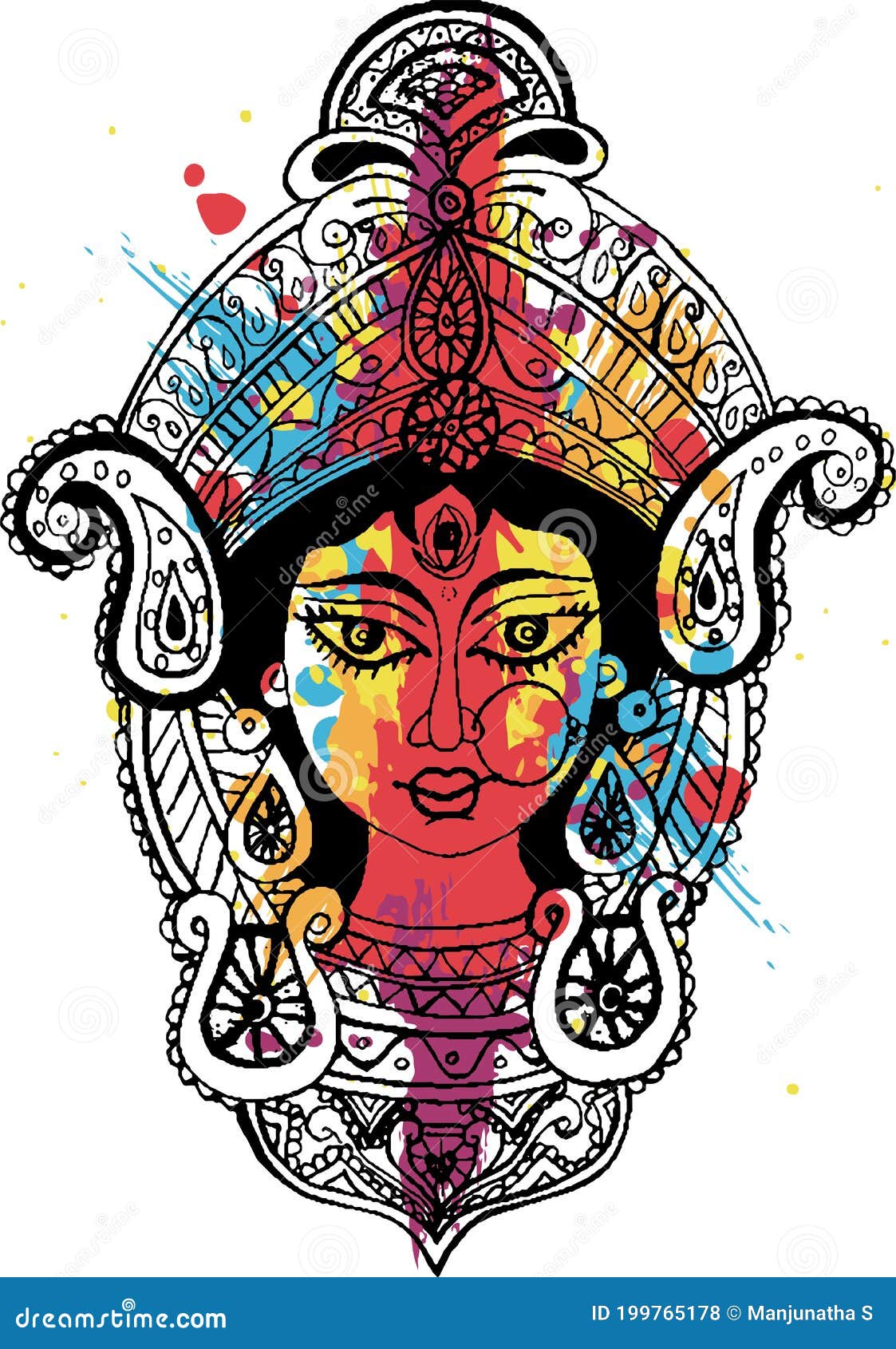 White Black Handmade Goddess Durga Pencil Sketch, For Religious, Size: A4  Sheet