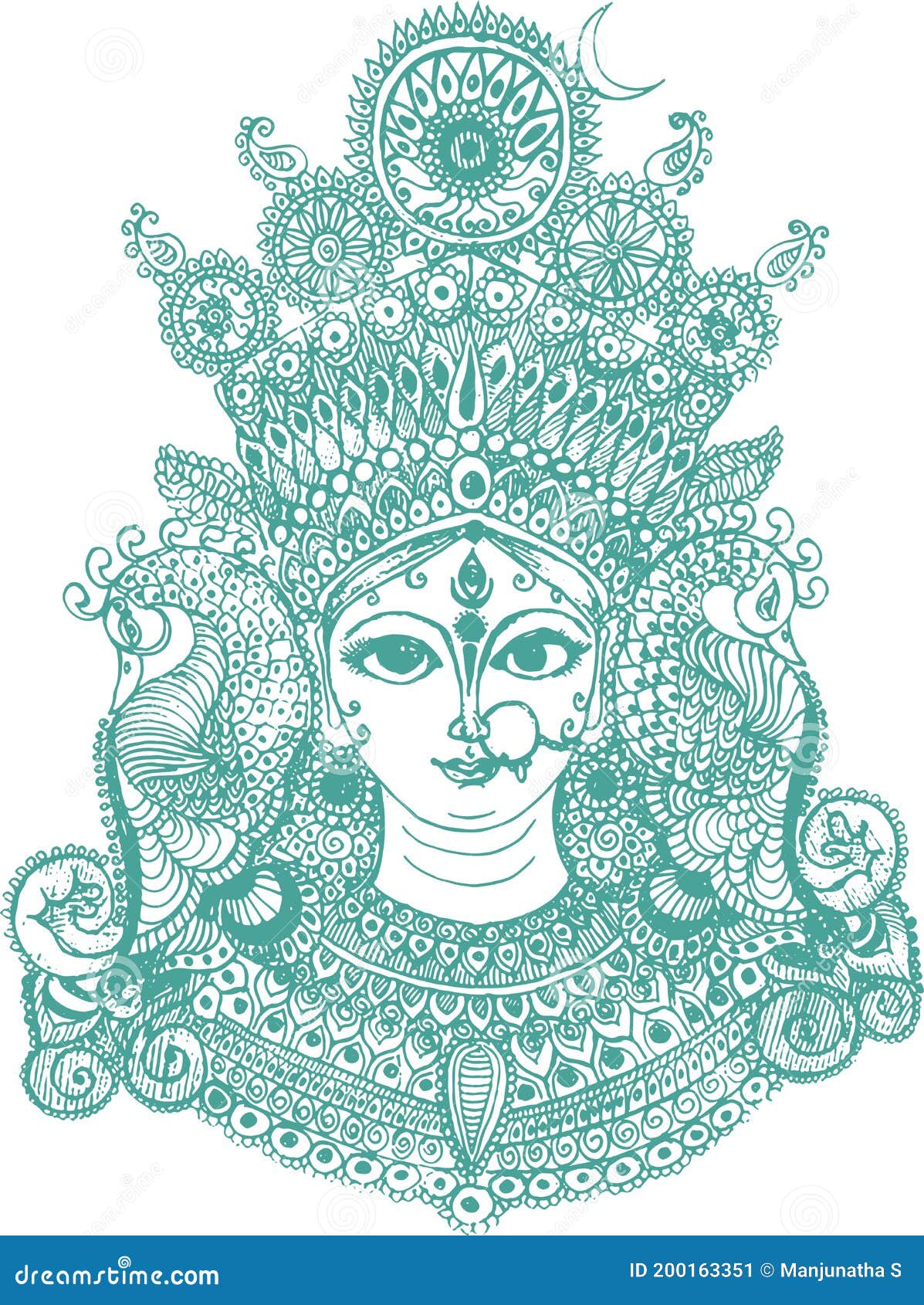 Sketch of Goddess Durga Maa or Kali Mata Editable Vector Outline  Illustration Stock Vector  Illustration of line celebration 200163130