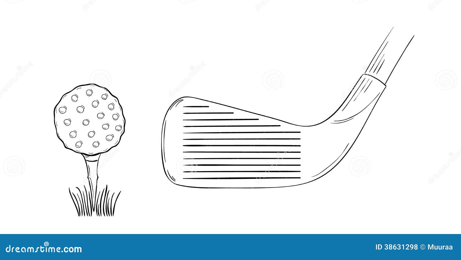 Sketch of the Golf Ball and Golf Club Stock Vector - Illustration of
