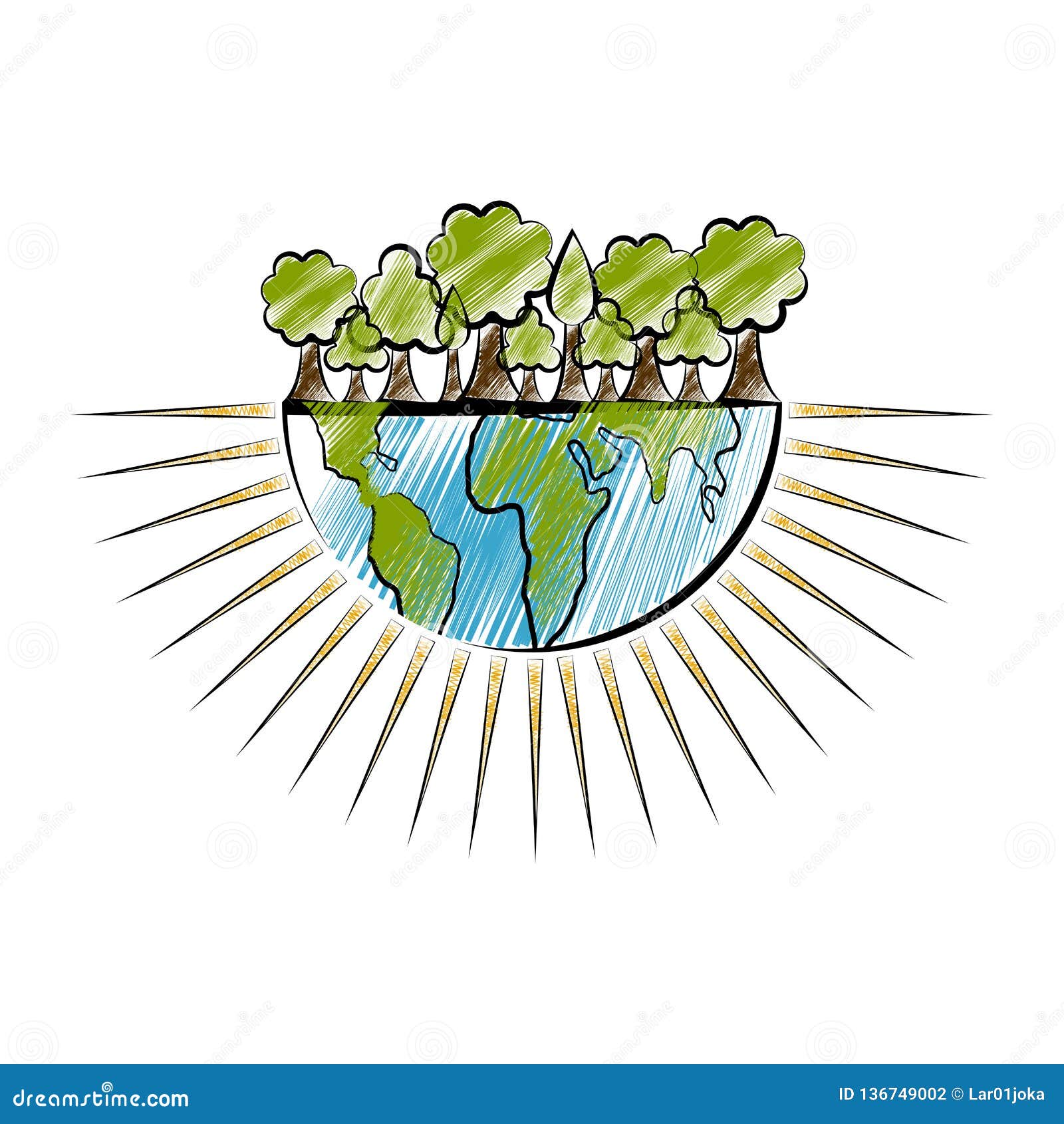 Sketch of a Half Earth with a Trees Stock Vector - Illustration of protect,  ecology: 136749002