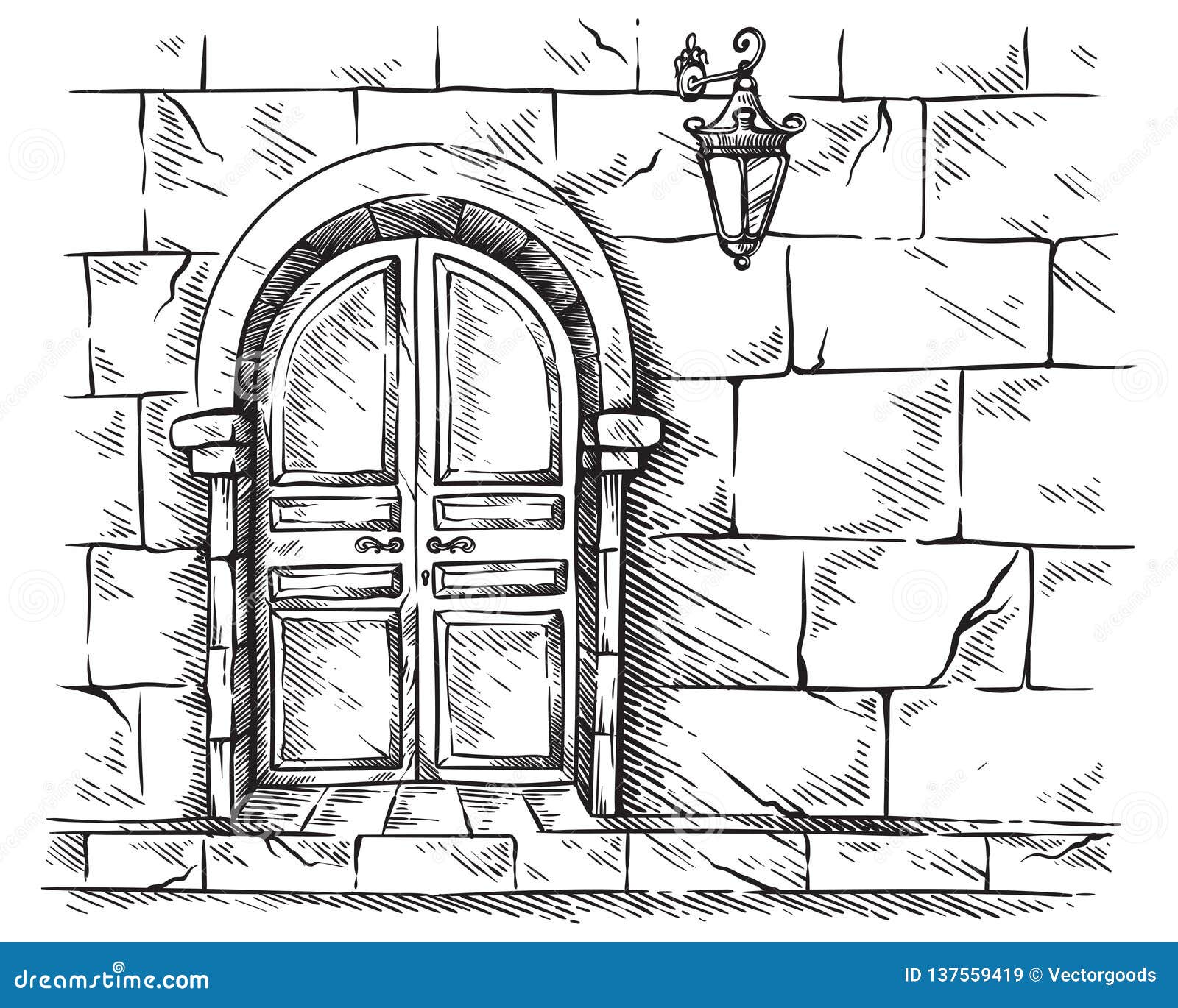 Cartoon vector doodle drawing illustration of closed or locked medieval wooden  door Stock Vector  Adobe Stock
