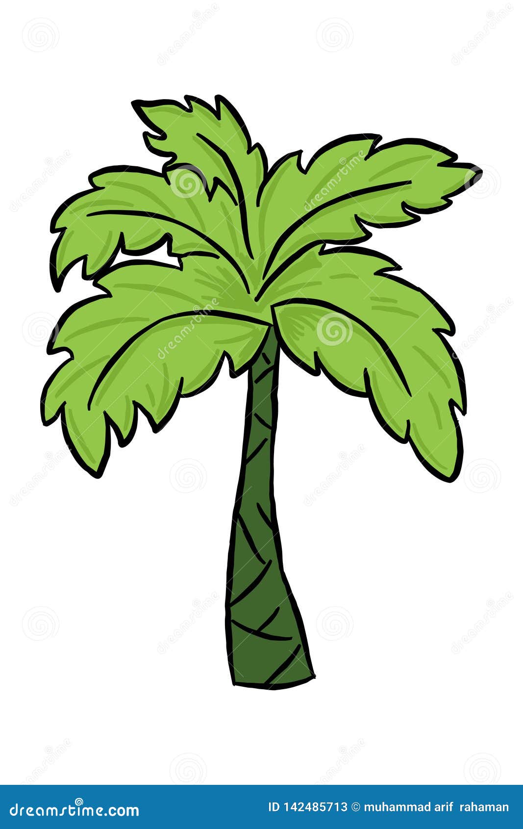 Download Sketch Hand Illustration Palm Tree In Green Color Stock ...