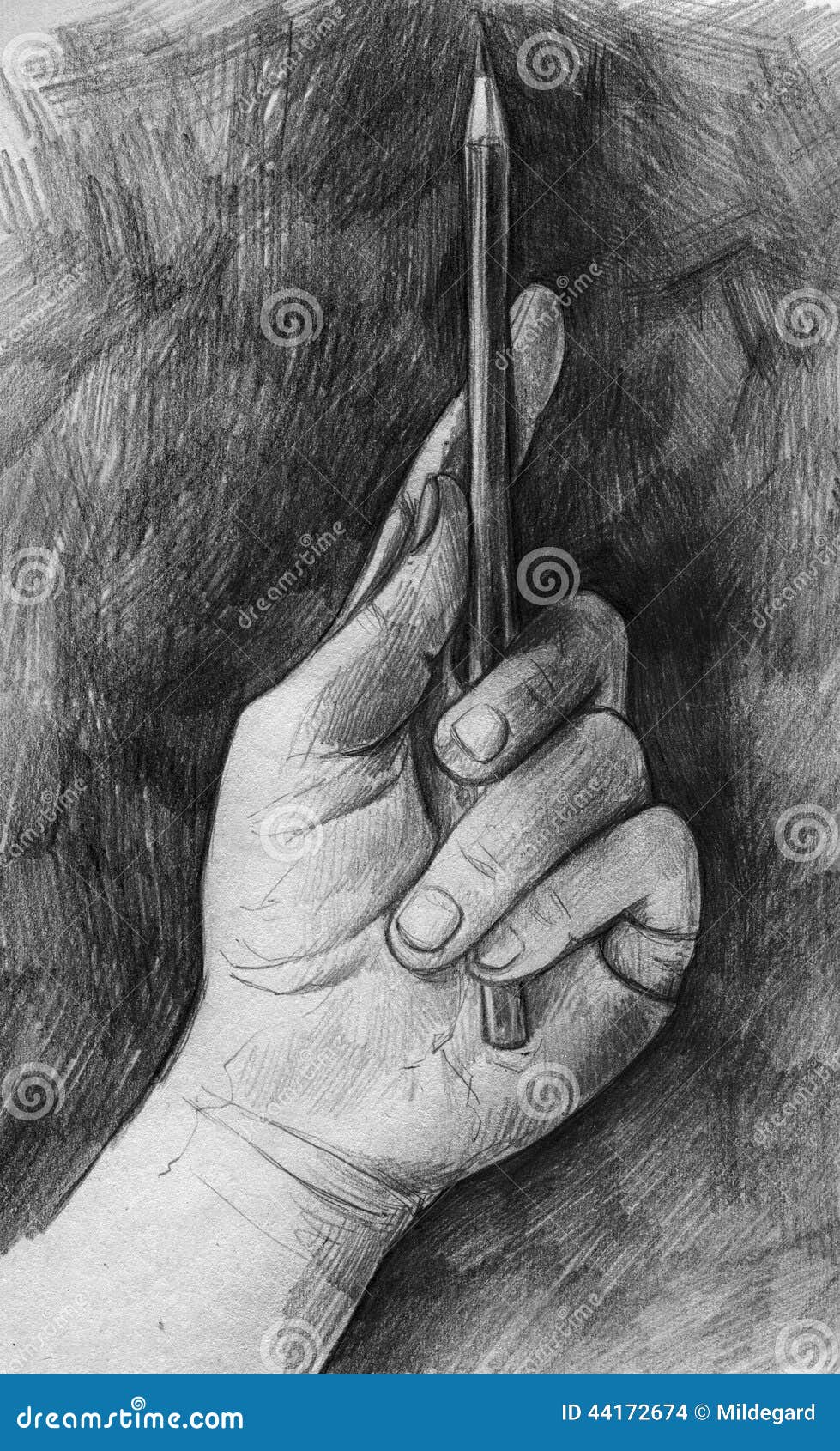 hand holding pencil drawing