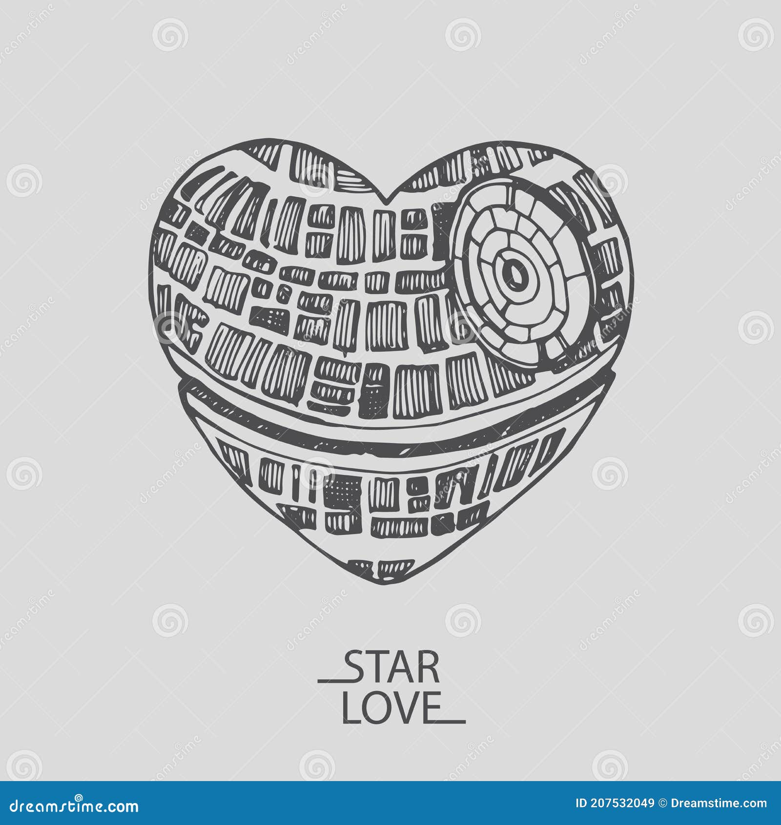 sketch  of a love heart star wars valentine's day