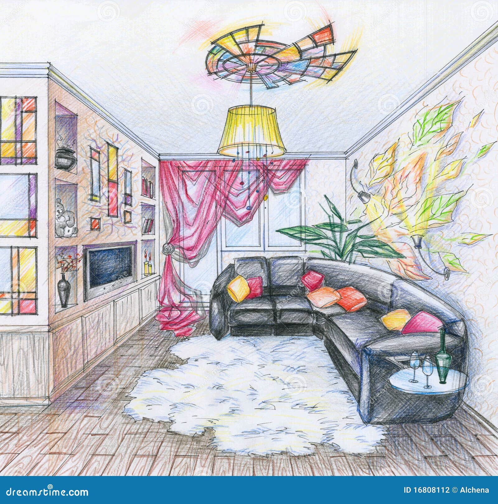 Sketch Of Interior Of Living Room Stock Illustration - Illustration of