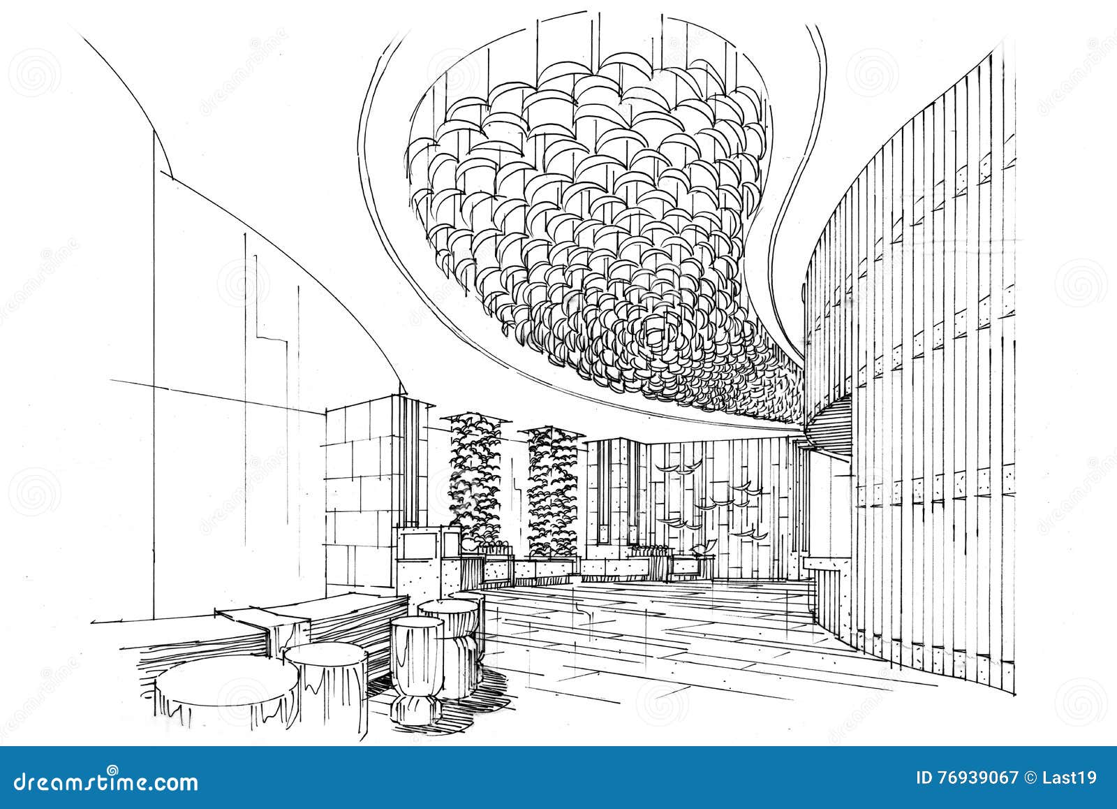sketch design of lobby 3d wire frame render  Stock Illustration  20437767  PIXTA