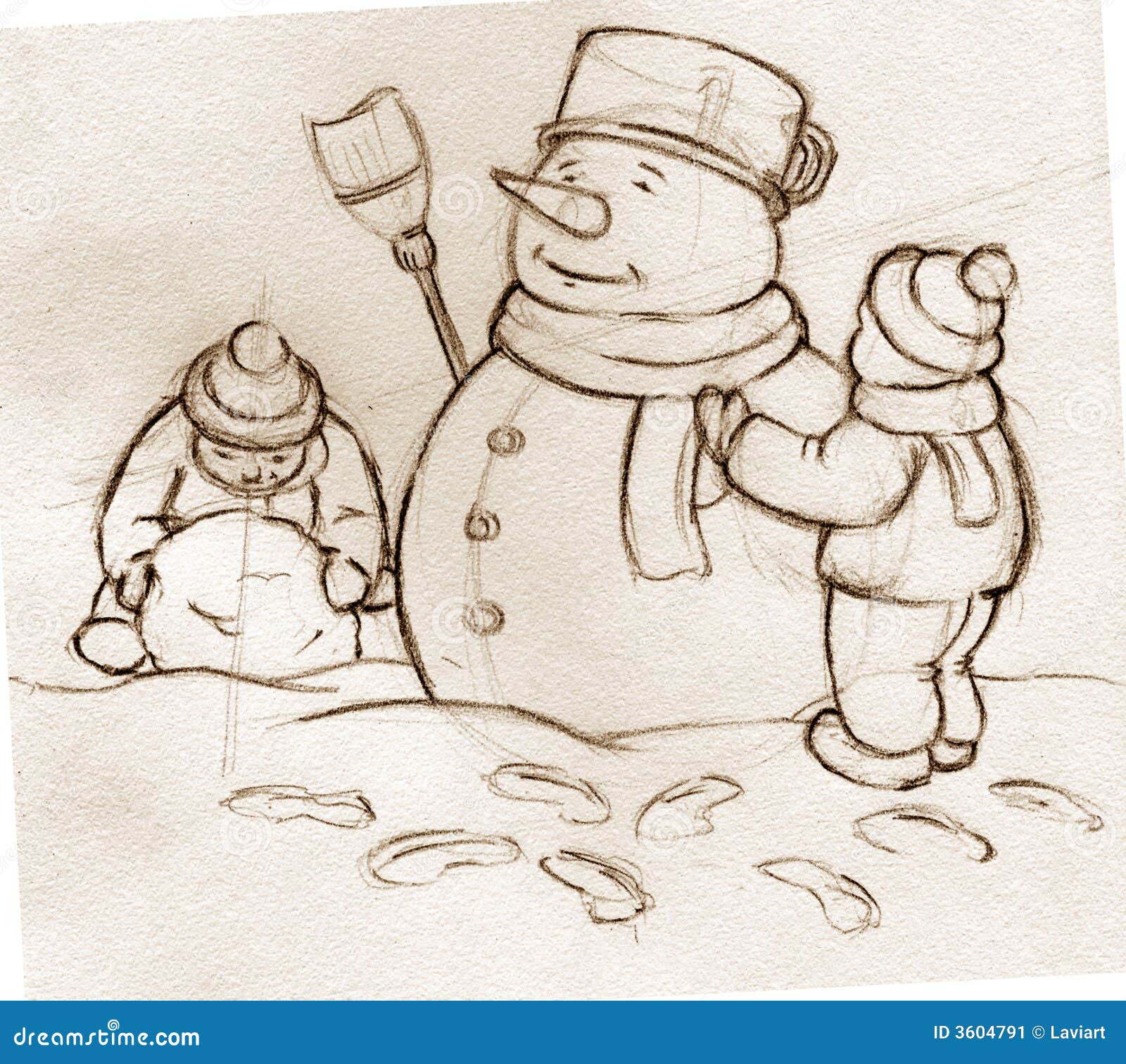 Two boys building a snowman sketch Royalty Free Vector Image