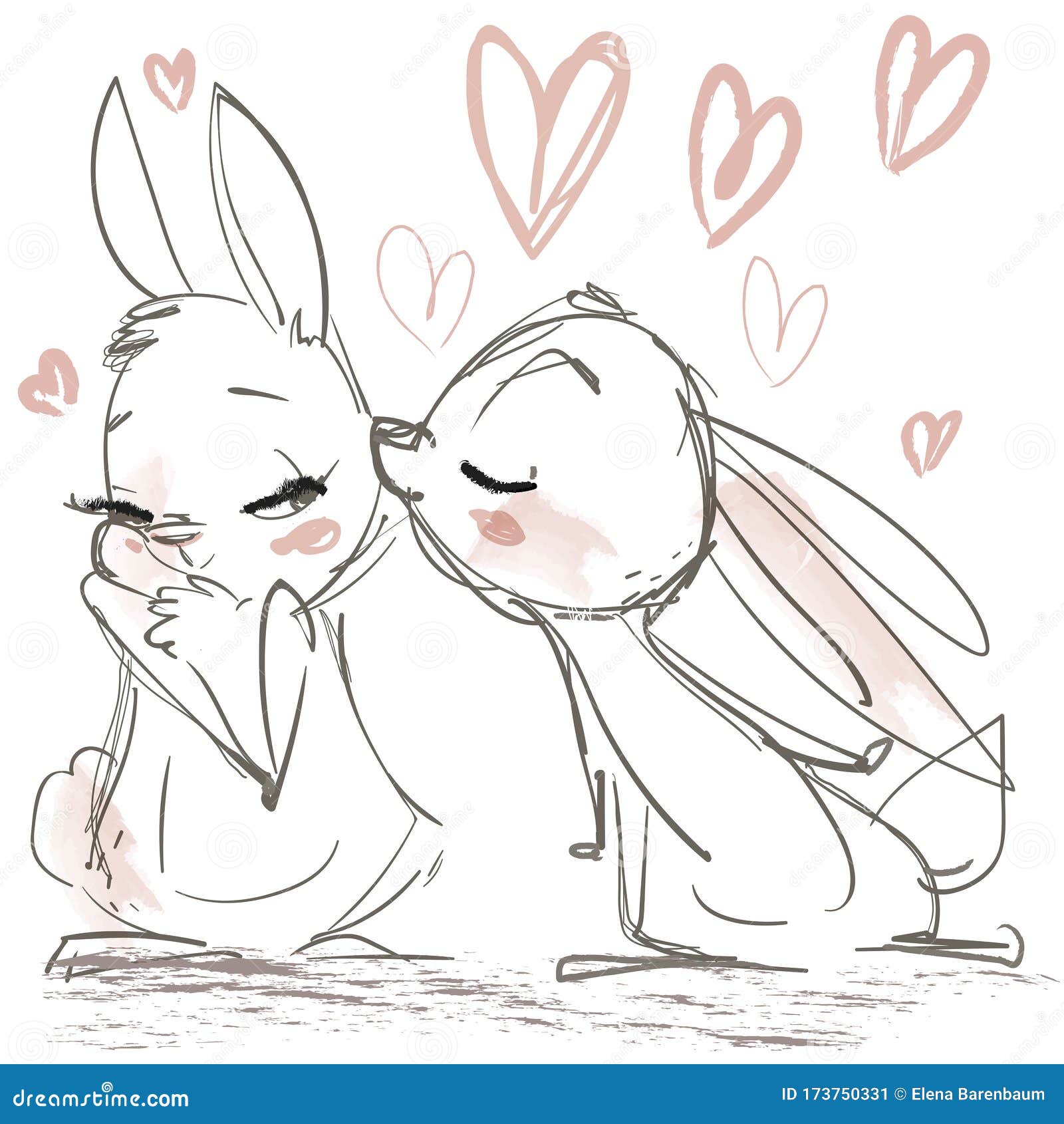 Download Sketch With Kissing Cute Hares Stock Vector - Illustration ...