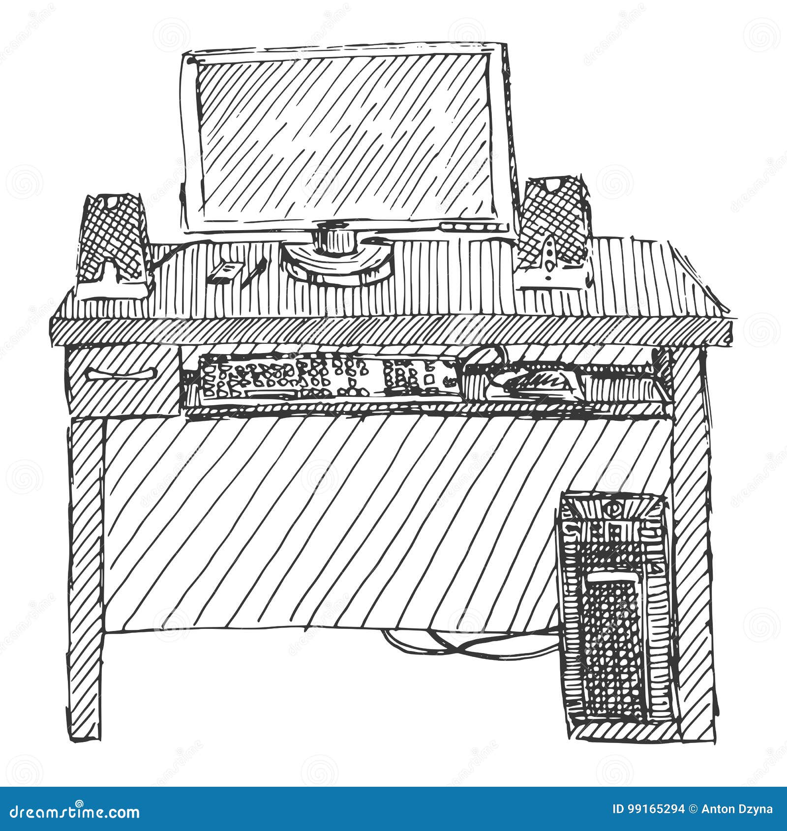 Sketch the room desk various objects on the table sketch workspace  vector illustration  CanStock