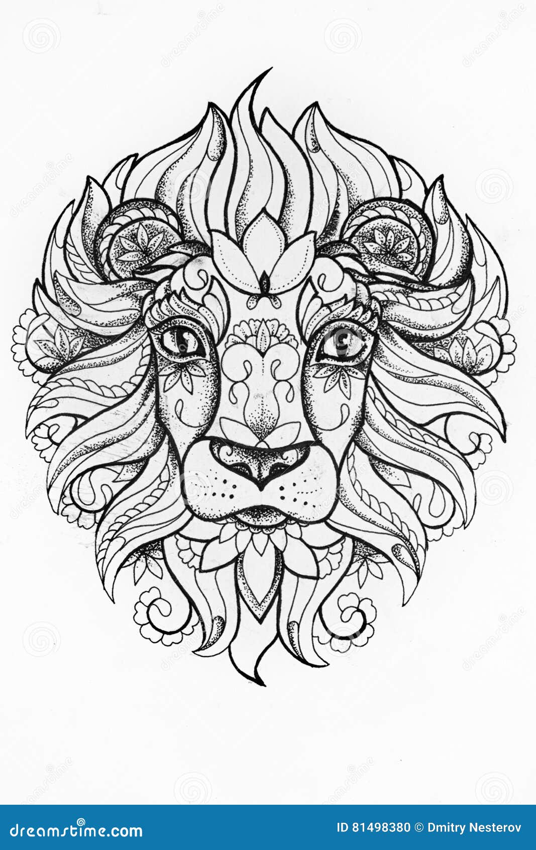 Sketch of a Lion with Patterns White Background. Stock Illustration ...