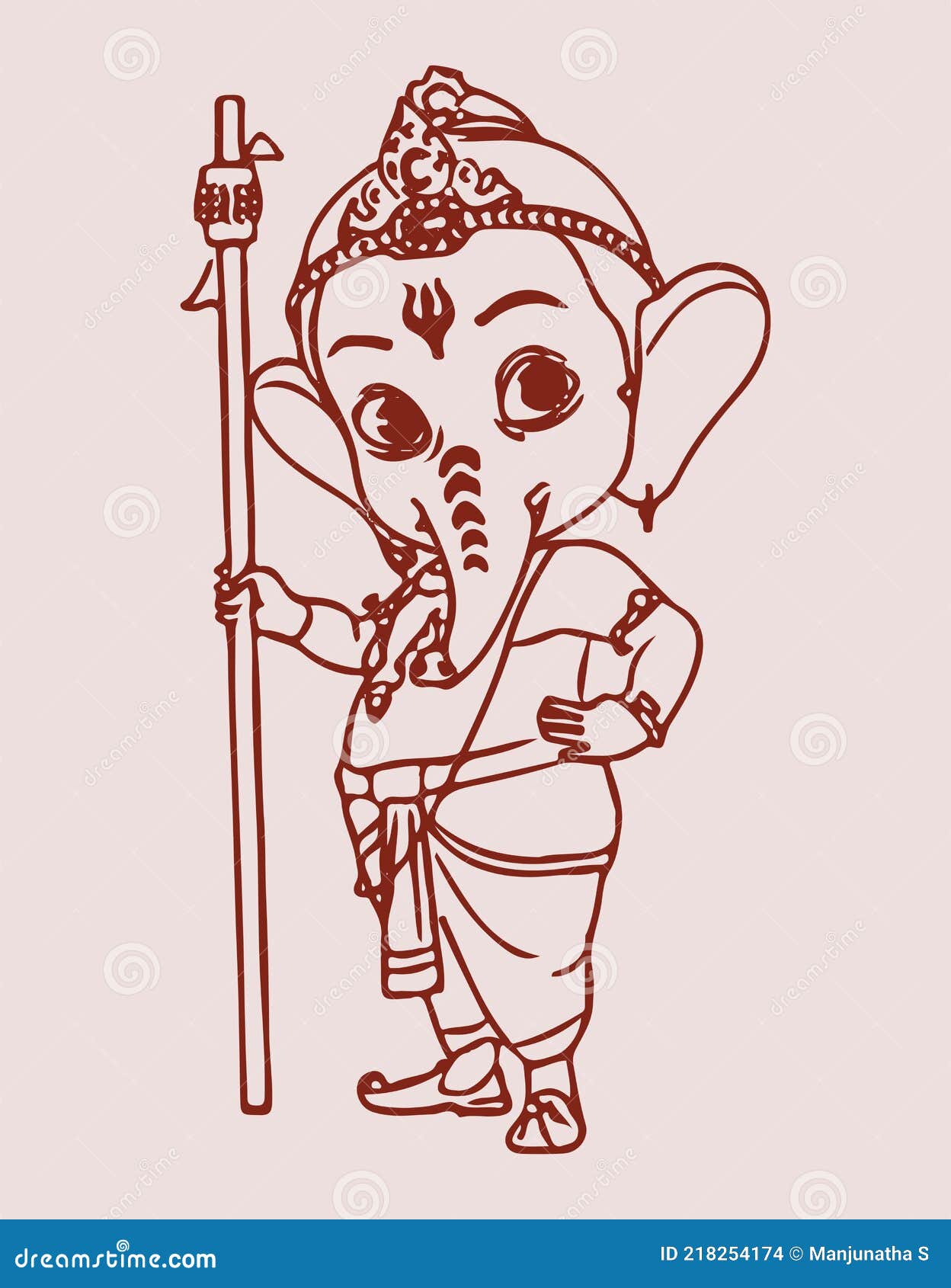 Sketch of Lord Ganesha Silhouette and Outline Editable Illustration ...