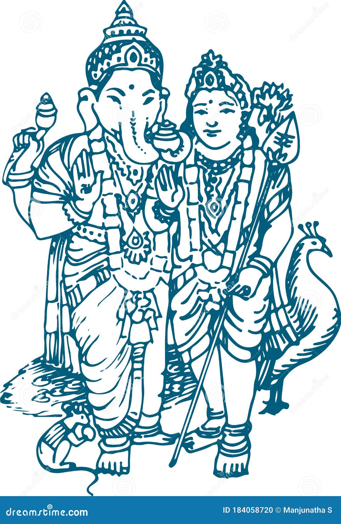 Sketch of Lord Murugan or Kartikeya Outline Editable Vector ...