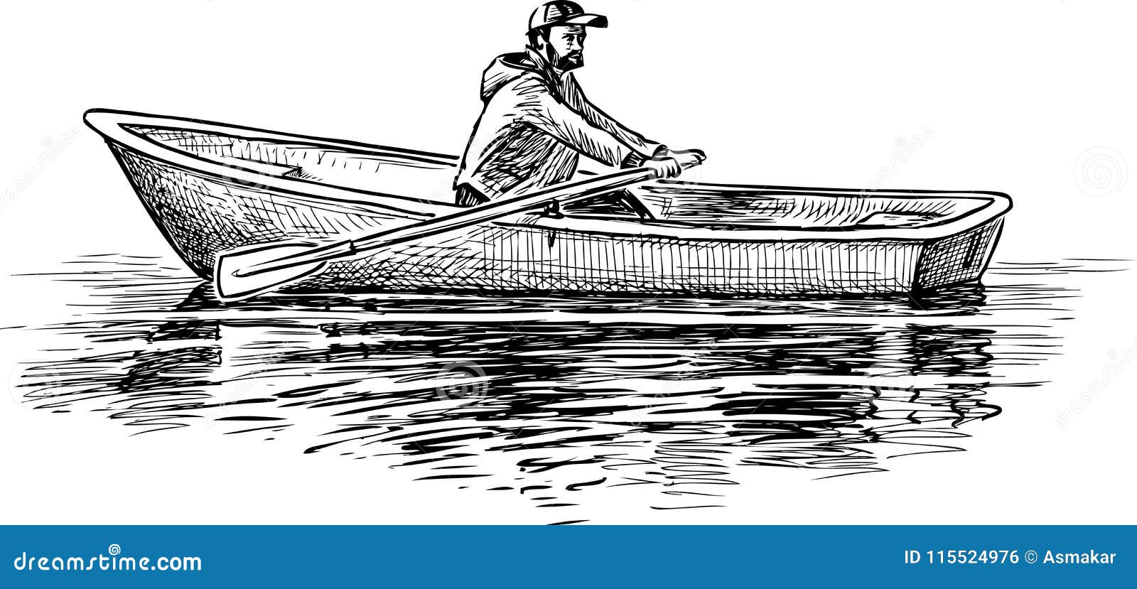 Sketch of a Man with Oars in a Boat Stock Vector - Illustration of swim ...