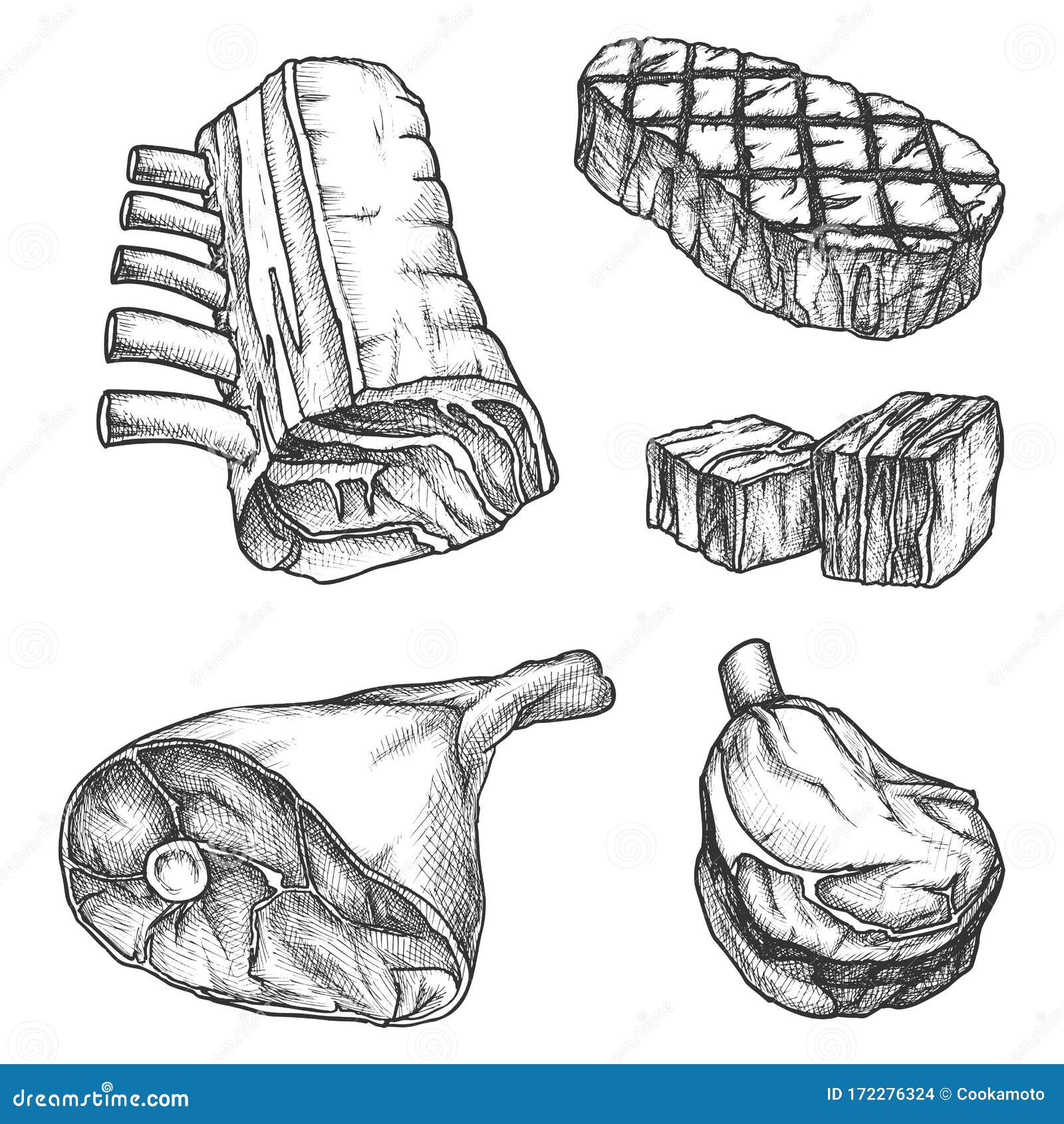 Beef Steak Continuous Line Drawing. One Line Art Of Veal, Pork, Beef ...