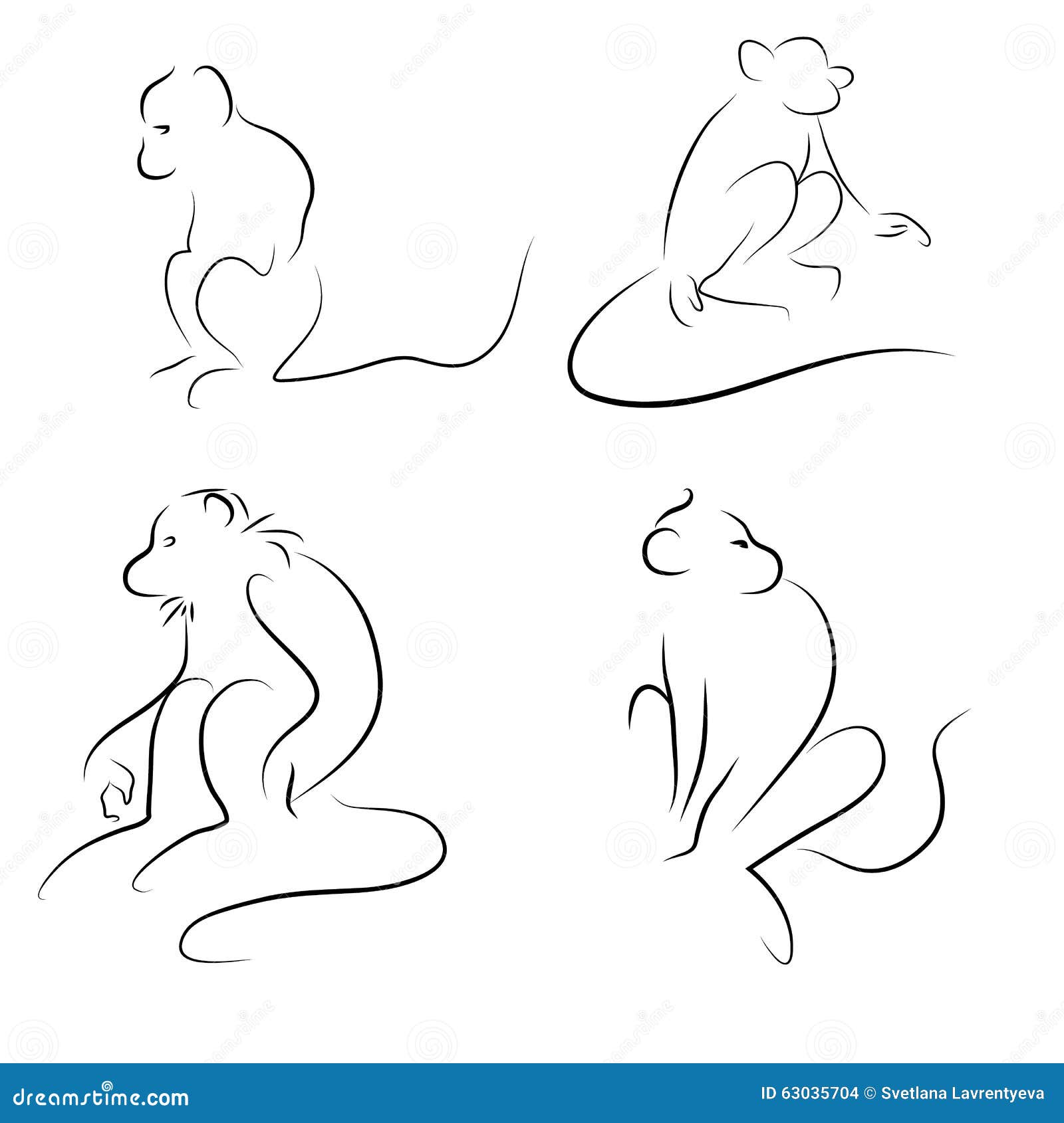 Sketch Monkey Set On A White Background Stock Vector