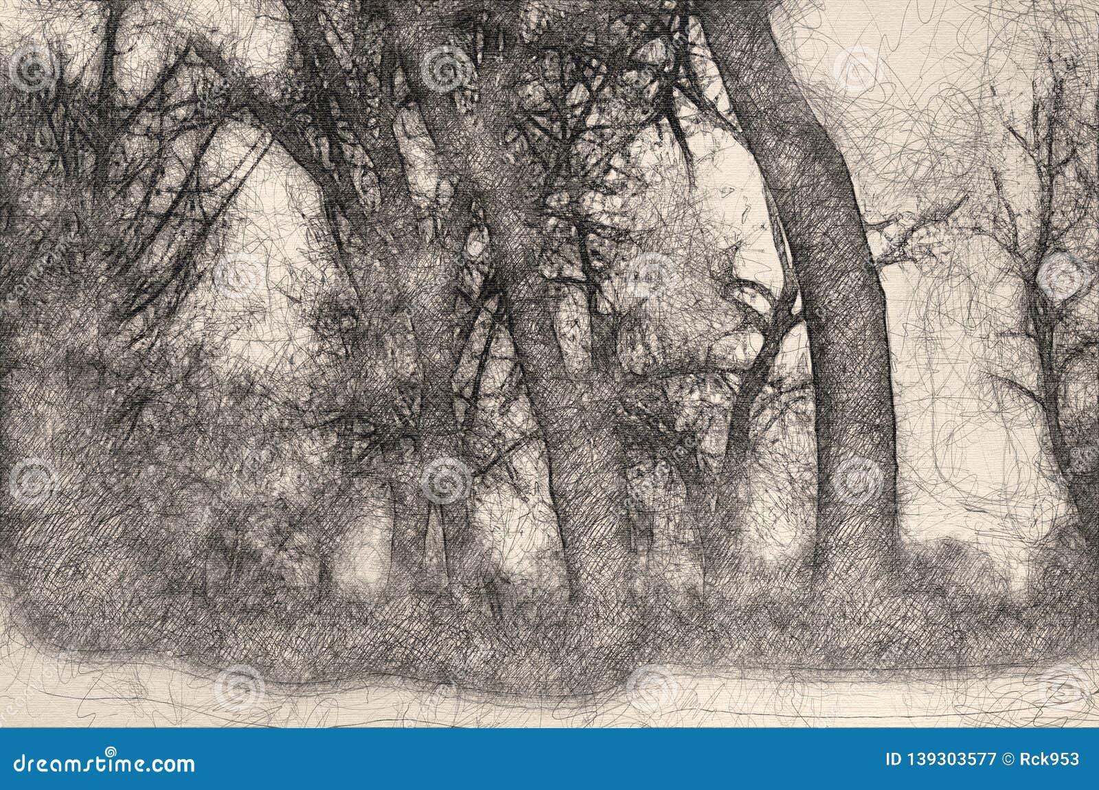 Sketch Of Mood Shadows In The Dark Misty Forest Stock Illustration Illustration Of Woods Misty
